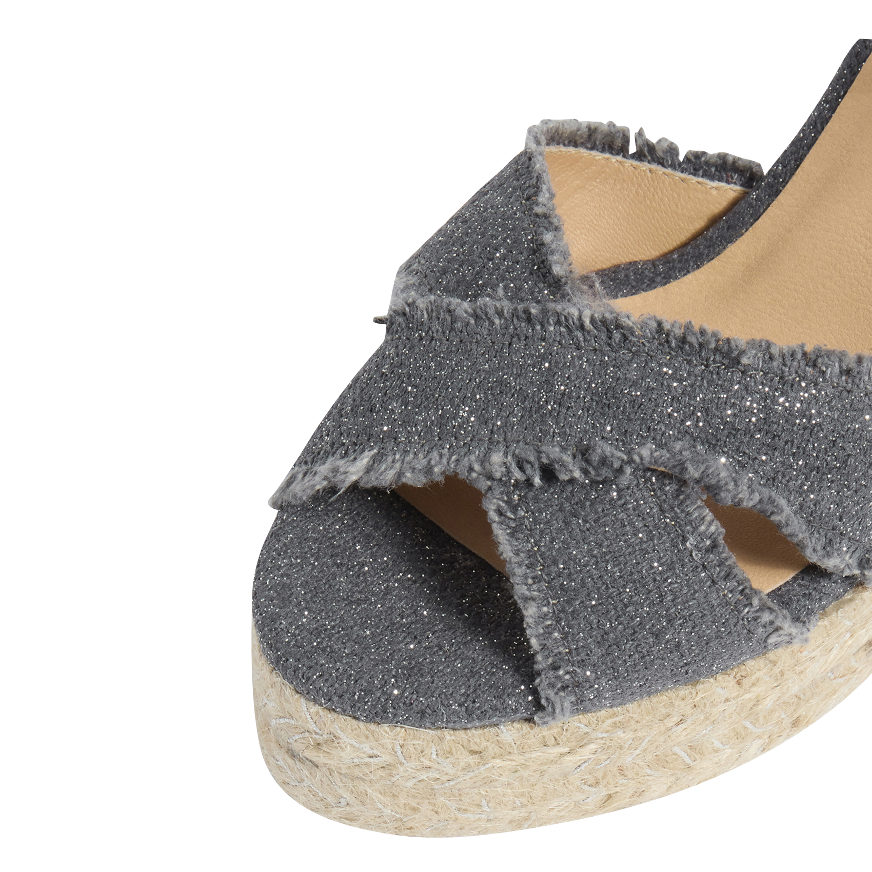 Sandales compensées en lin à paillettes CASTANER Argent