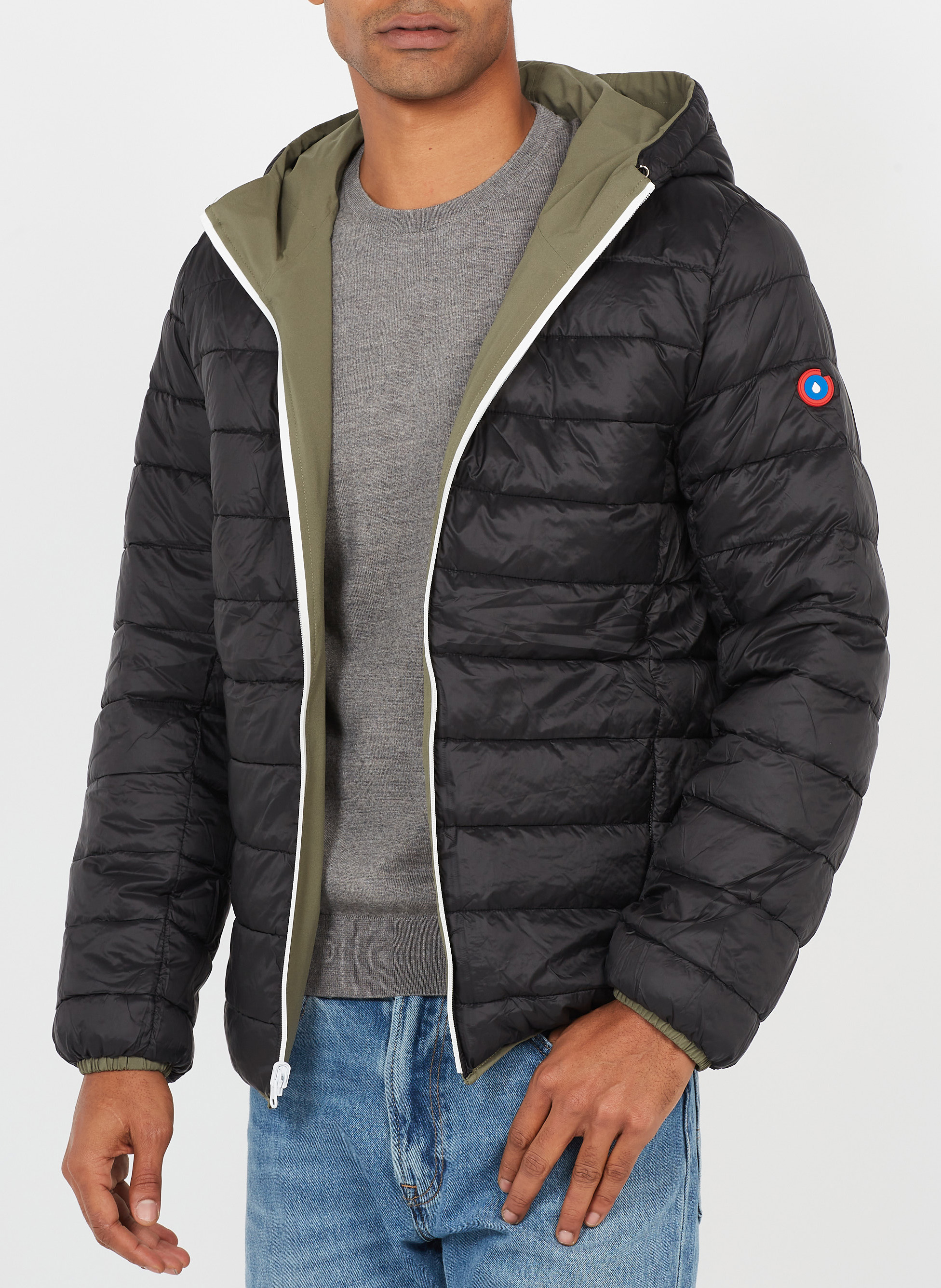 Aan twee zijden draagbaar donsjack met opstaande kraag FLOTTE Kaki