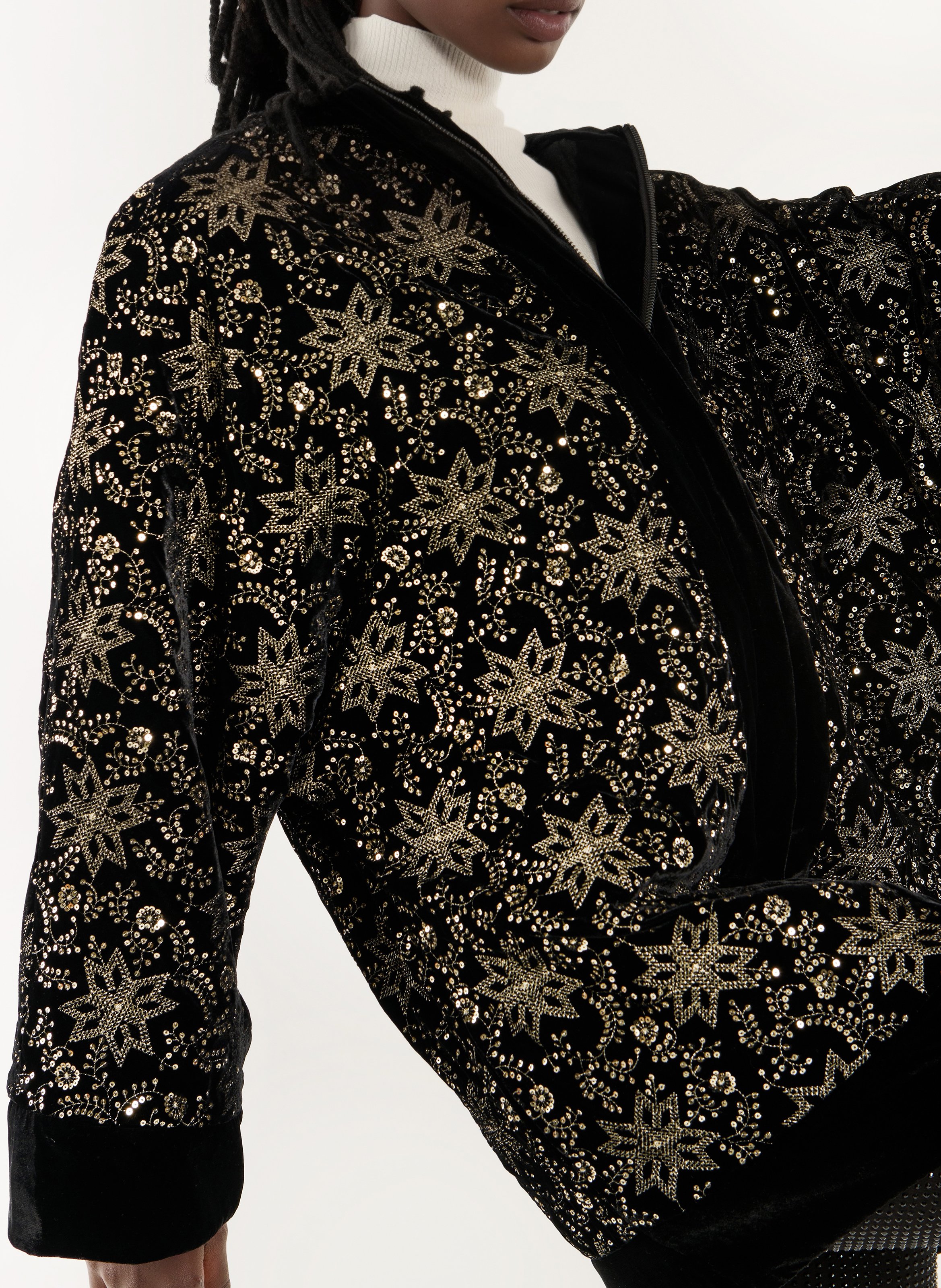 Lange oversized geborduurde jas WILD Zwart