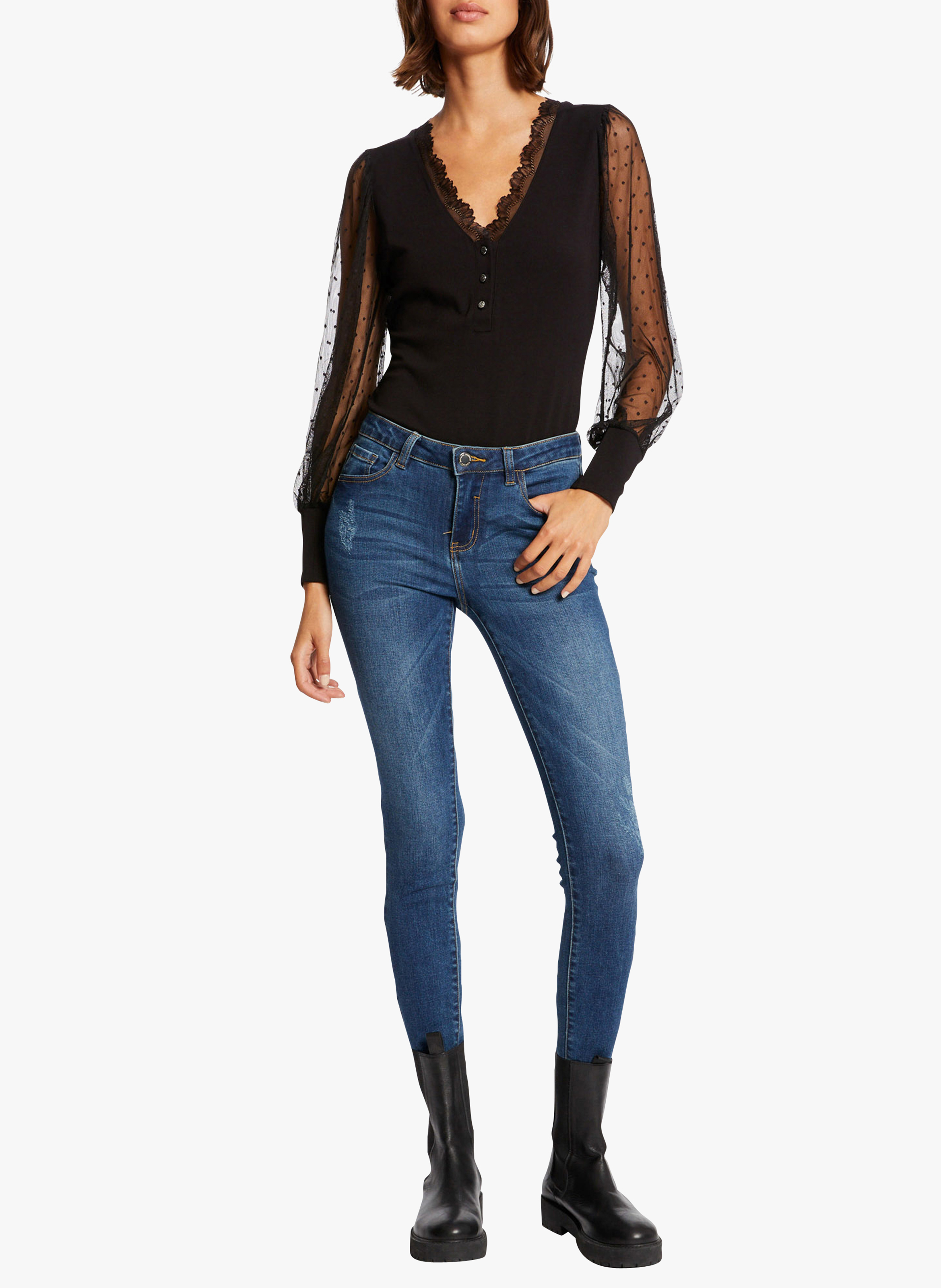 V-neck dotted Swiss top MORGAN Black