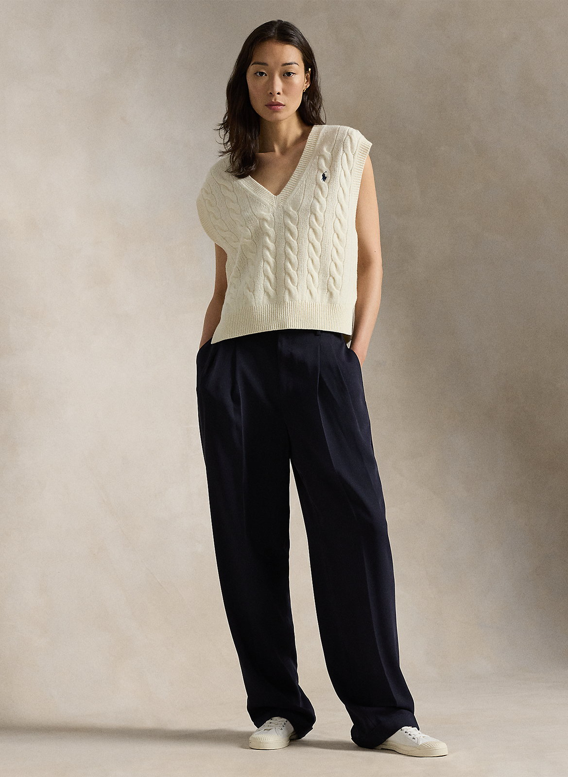 Pull droit col V en laine mélangée POLO RALPH LAUREN Blanc