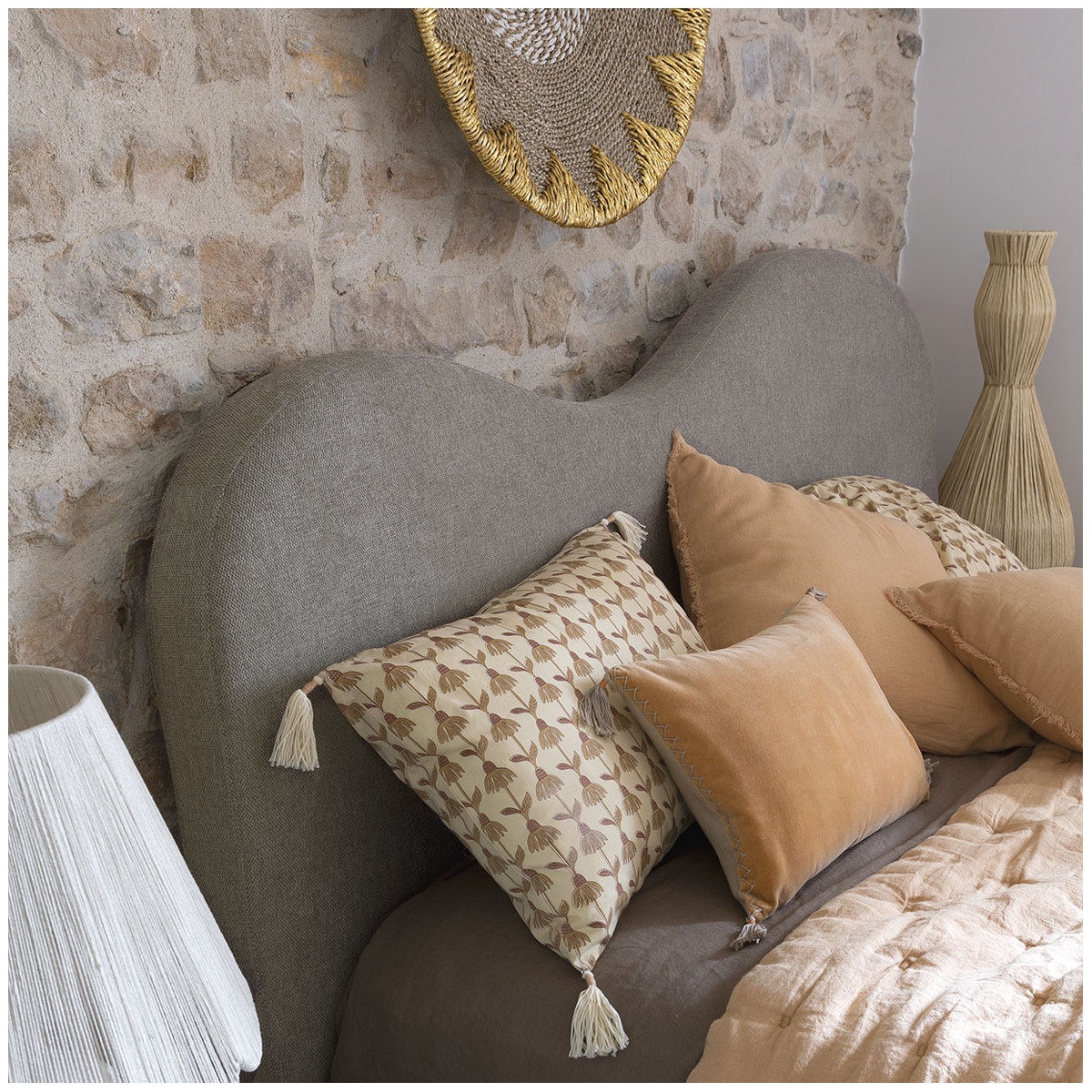 Mattéo cotton velvet cushion cover BLANC D'IVOIRE Orange