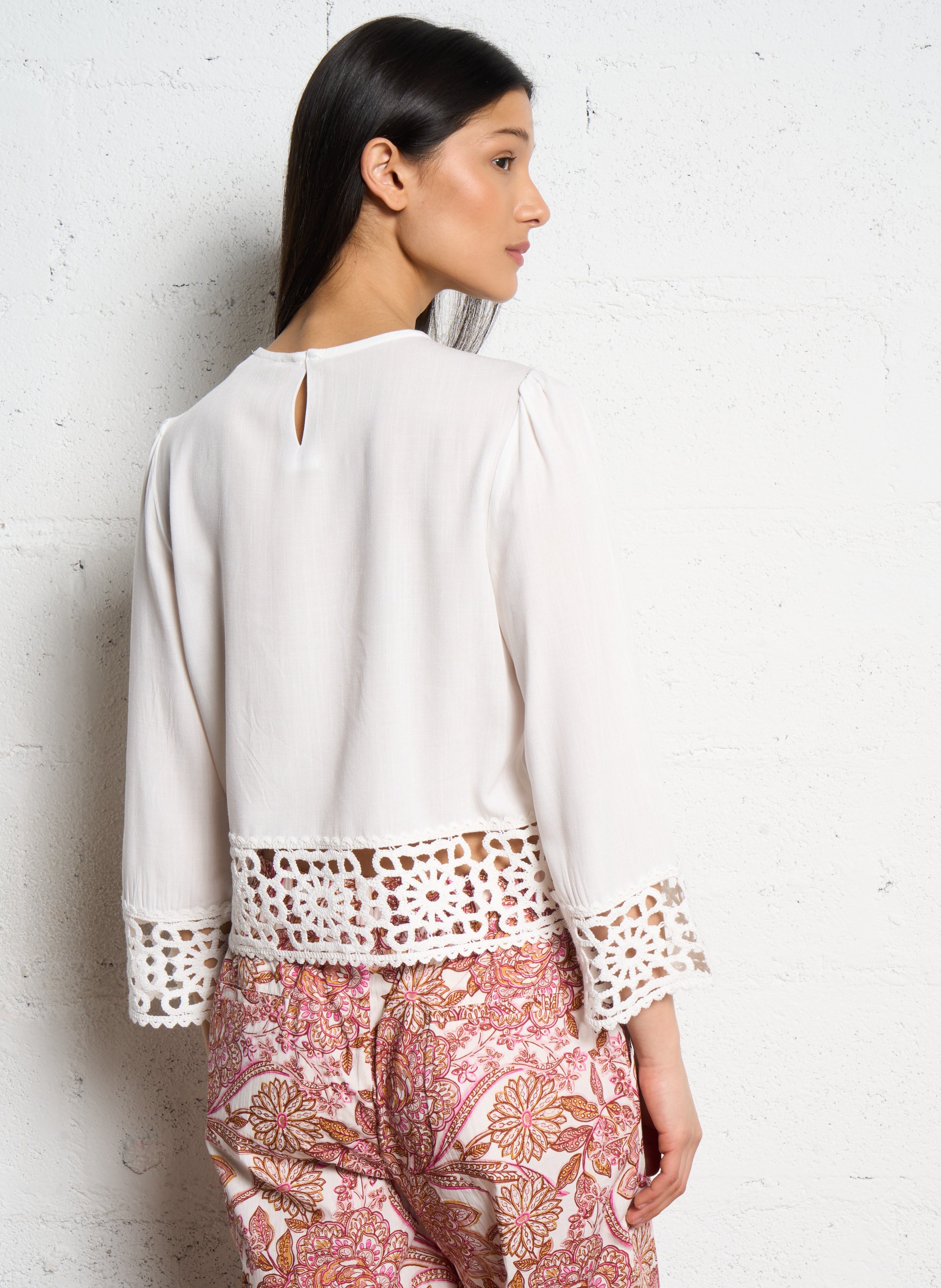 Blouse met ronde hals Wit