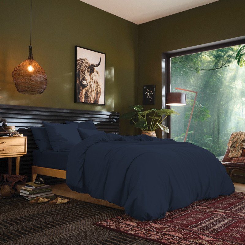 Flat sheet "premium" for single & double beds COTON PUR Blue