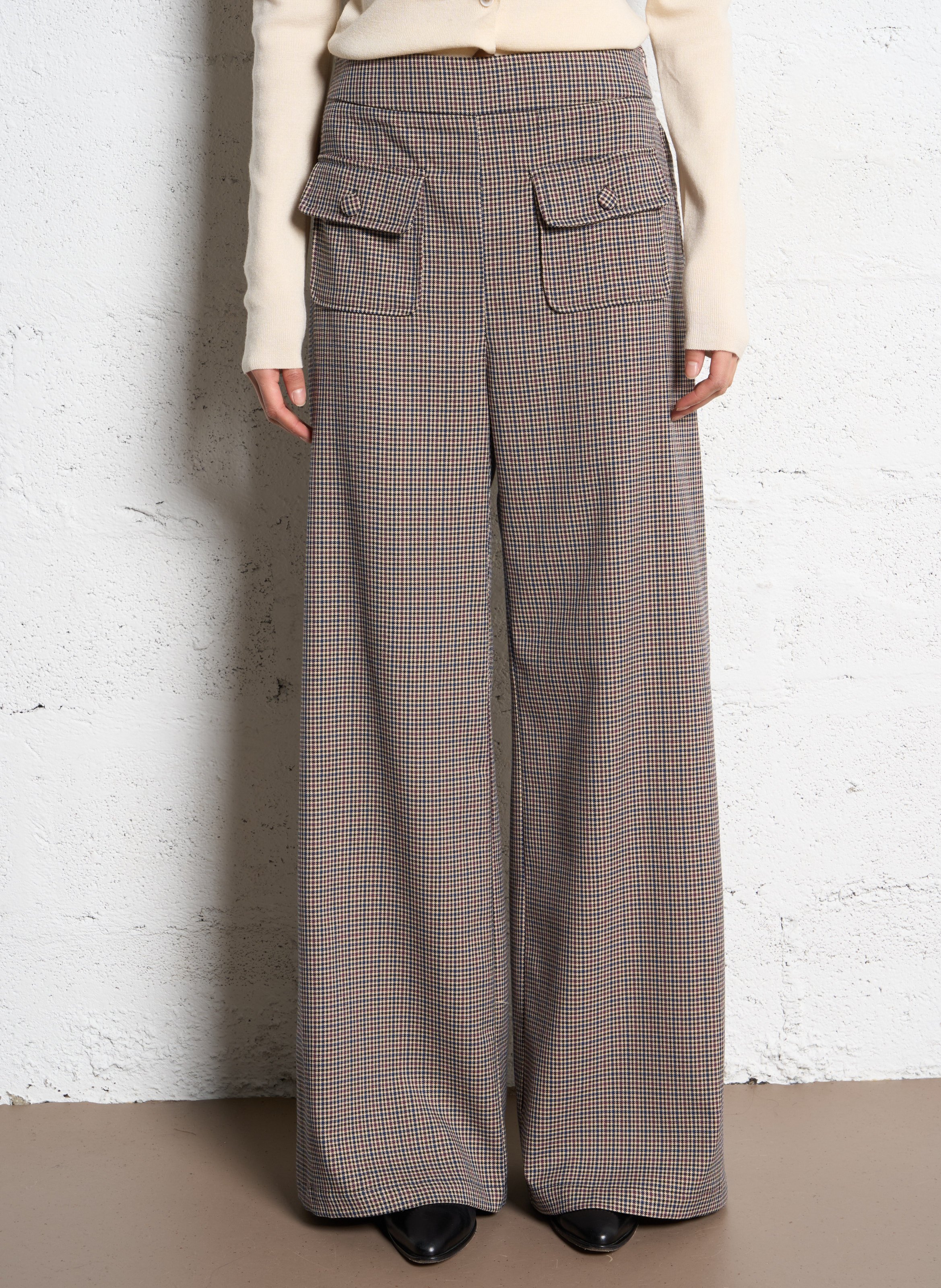 Pantalon large taille haute imprimé SUNCOO Beige