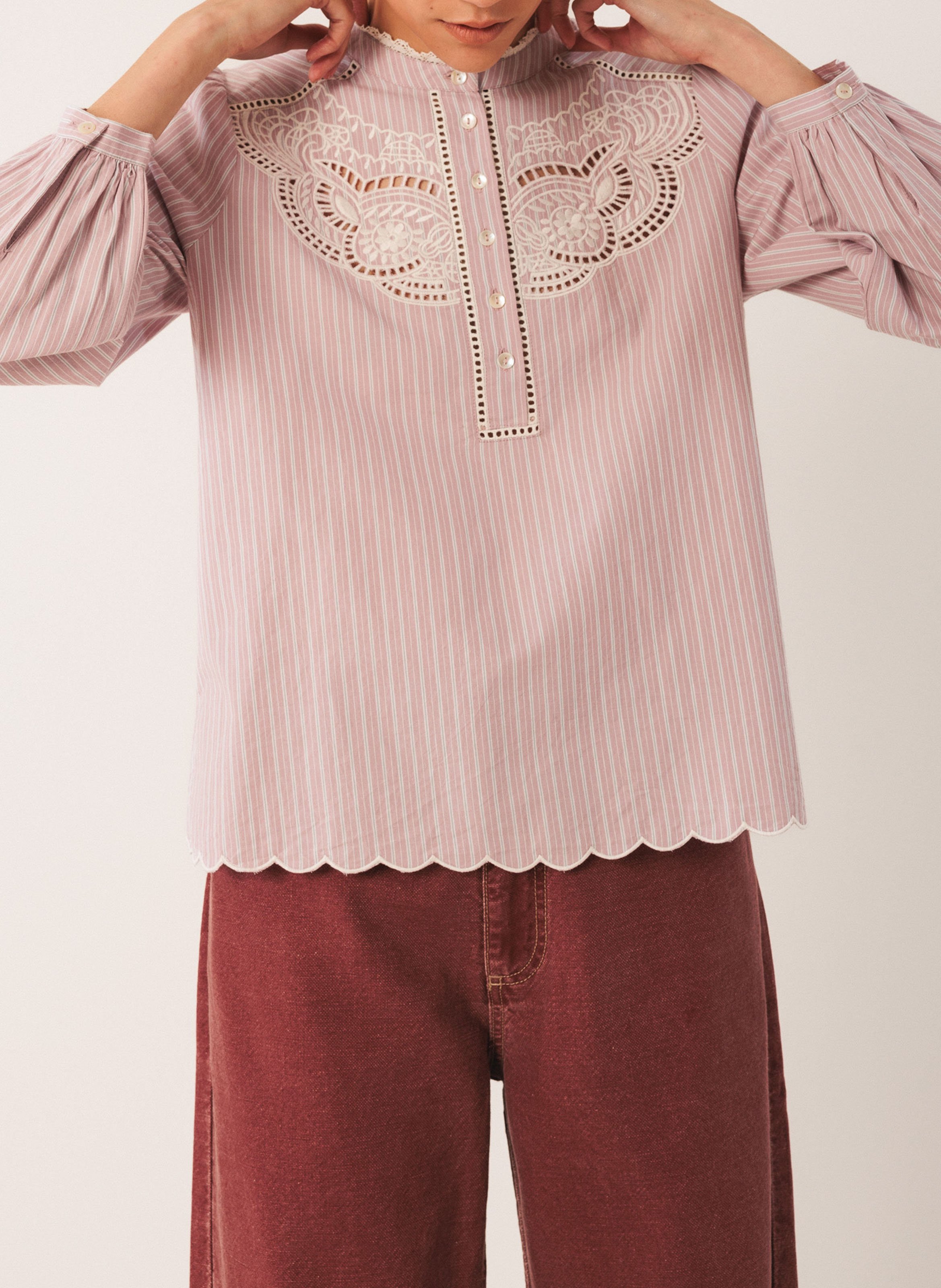 Round-neck cotton blouse INDI &amp; COLD Purple