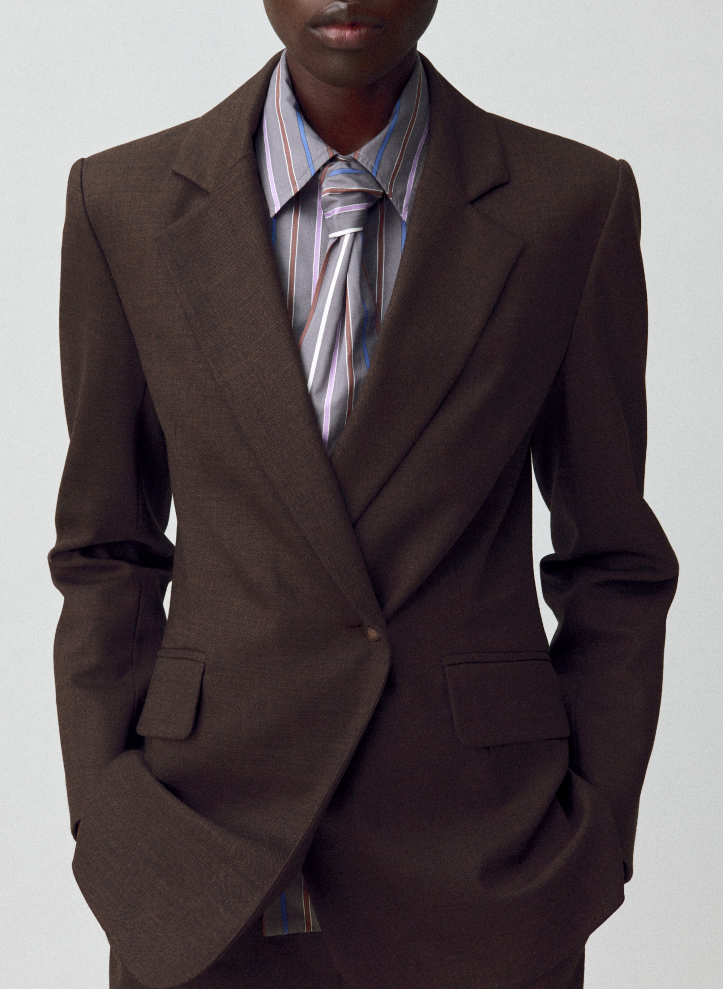 Veste tailleur droite unie en laine mélangée CLAUDIE PIERLOT Marron