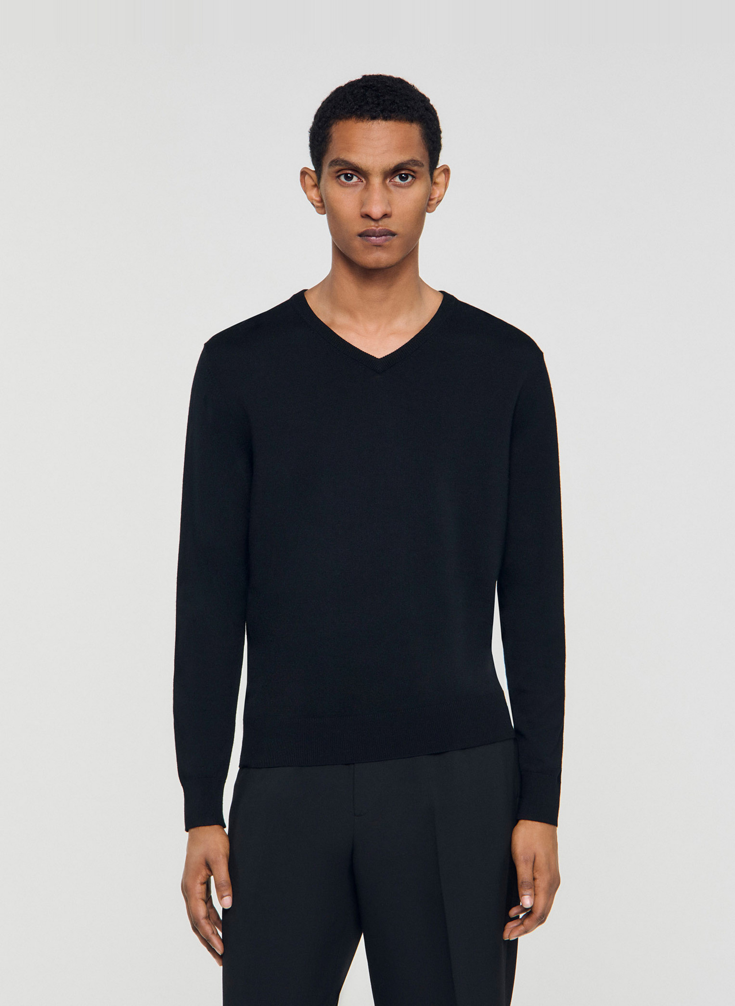 Effen trui van wolmix met lange mouwen en kant SANDRO Zwart