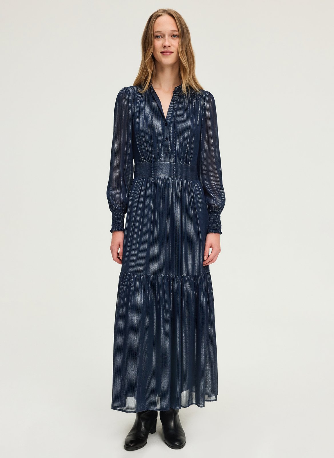 Robe longue col v à volants Marine Maje - Femme MFPRO03144