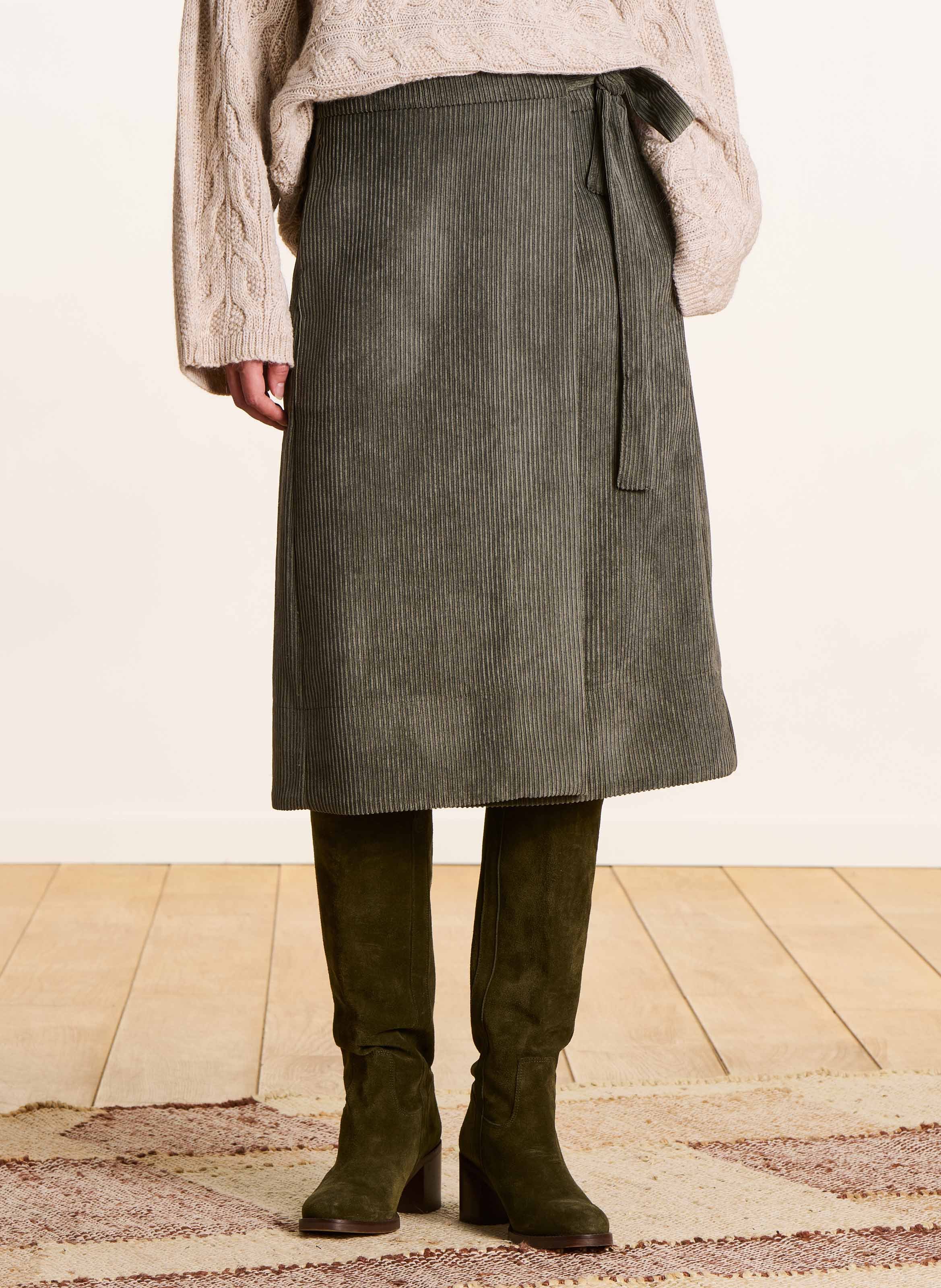 Velvet wrap midi skirt LA FEE MARABOUTEE Green