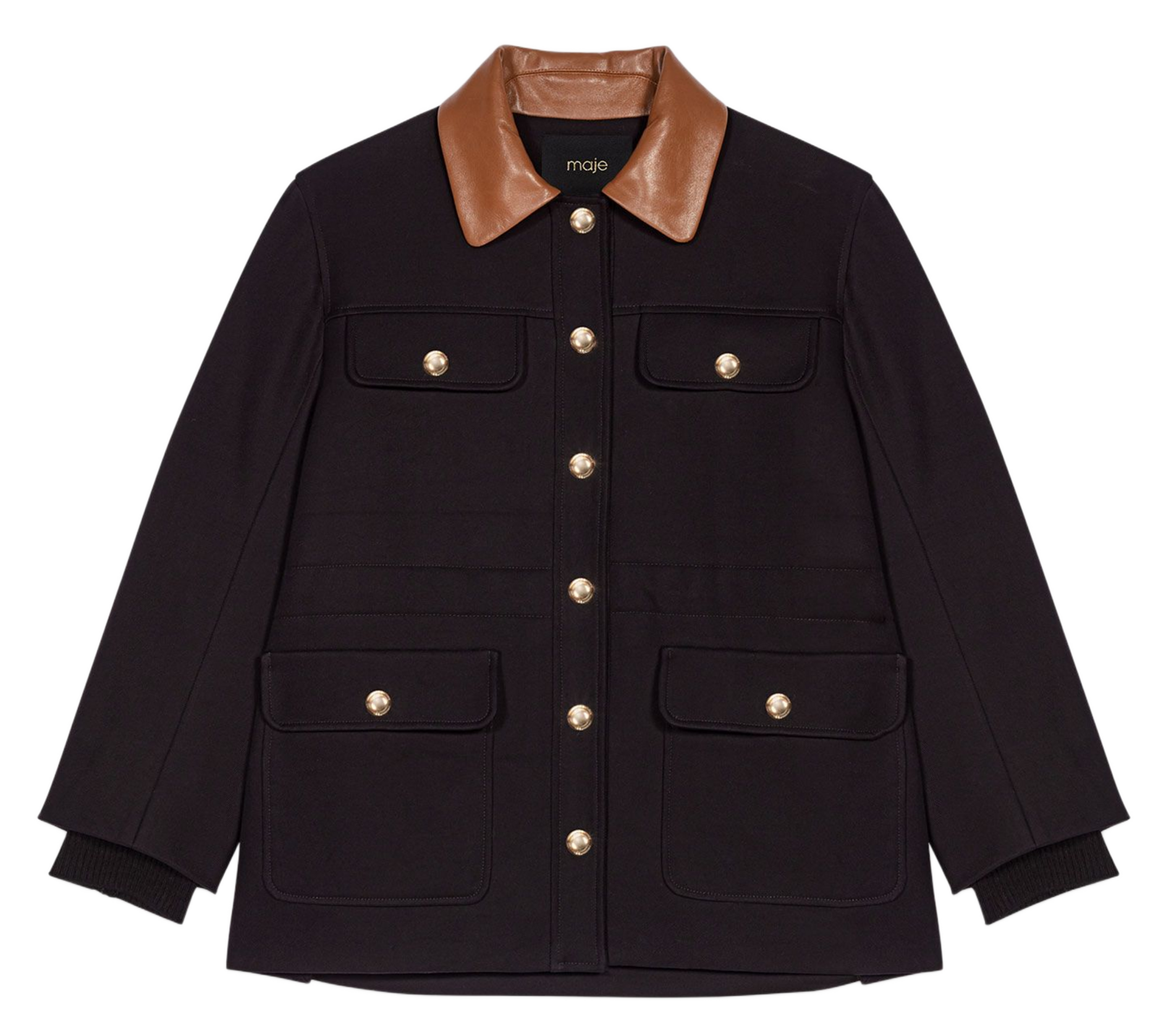 Parka col classique en cuir MAJE Noir