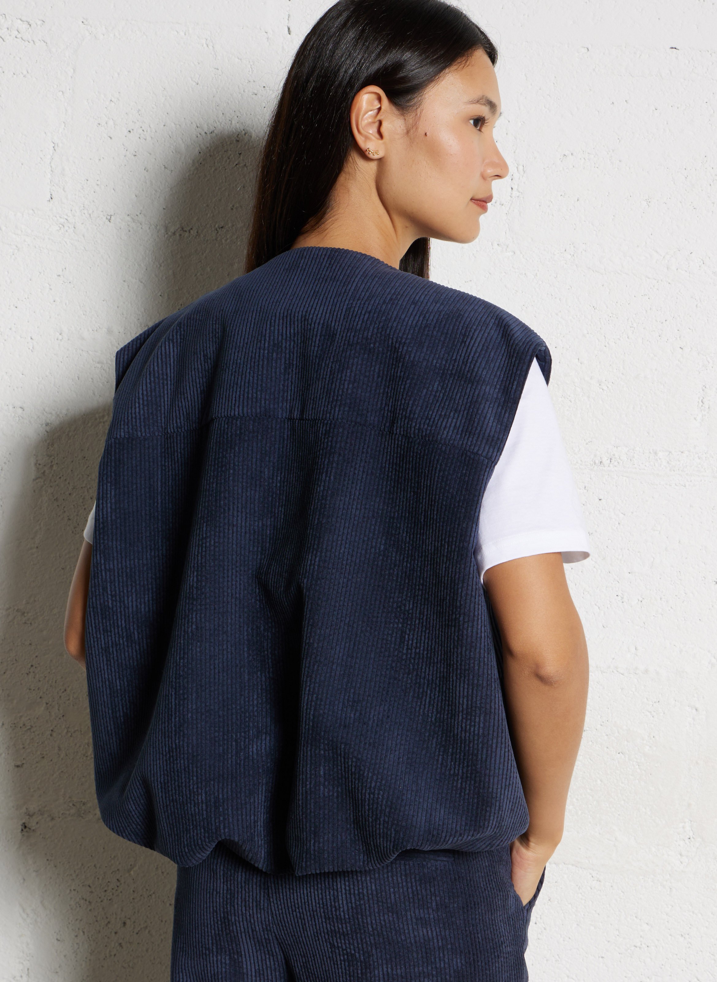 Gilet col rond en velours côtelé IMPERIAL Bleu