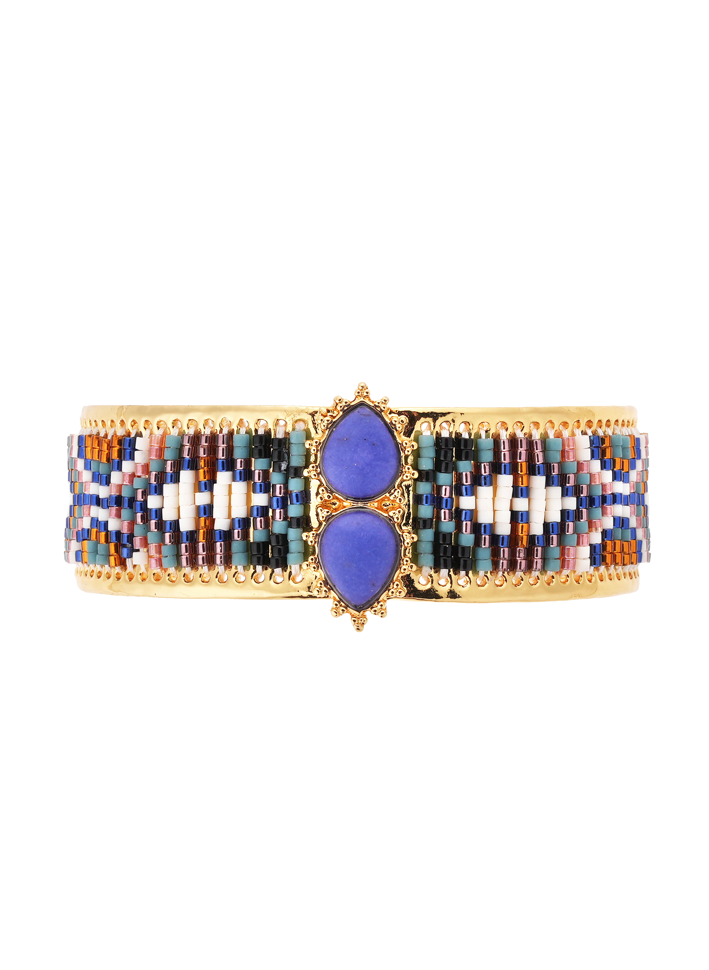 Bangle bracelet with woven beads HIPANEMA Blue