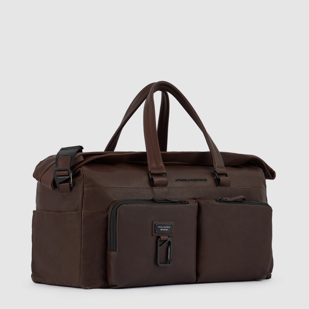 Leather travel bag with trolley strap. PIQUADRO Brown