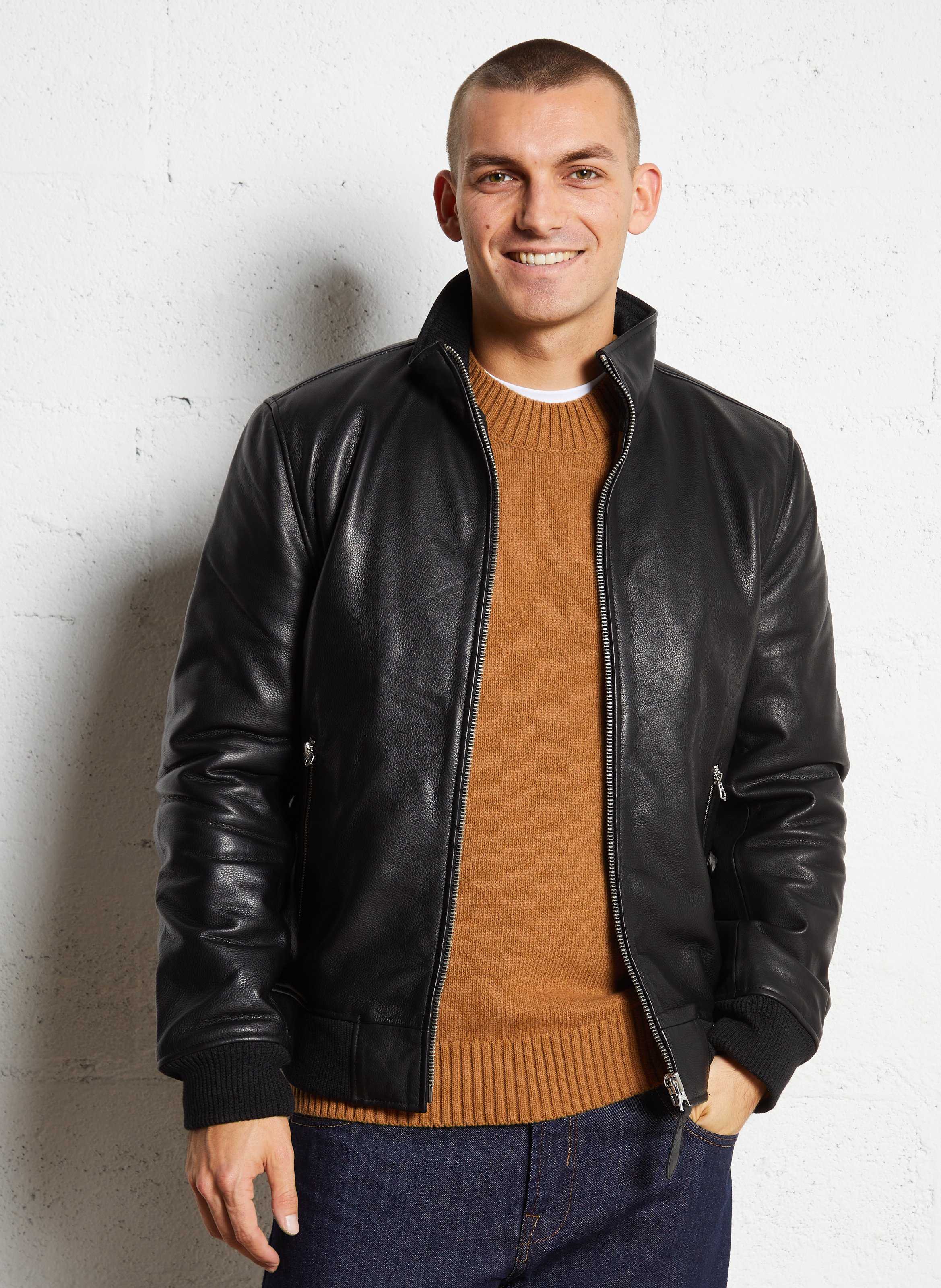 Blouson en cuir droit col montant  SCHOTT Noir