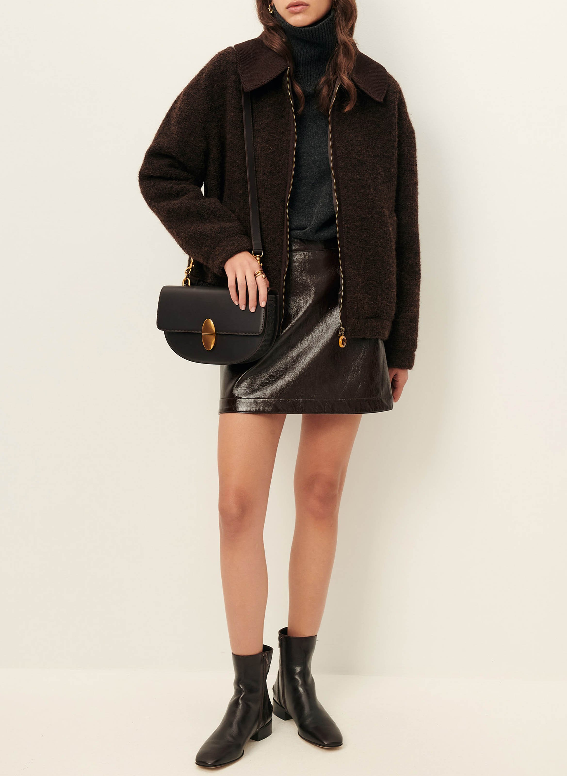 Oversize-Strickjacke mit klassischem Kragen Braun