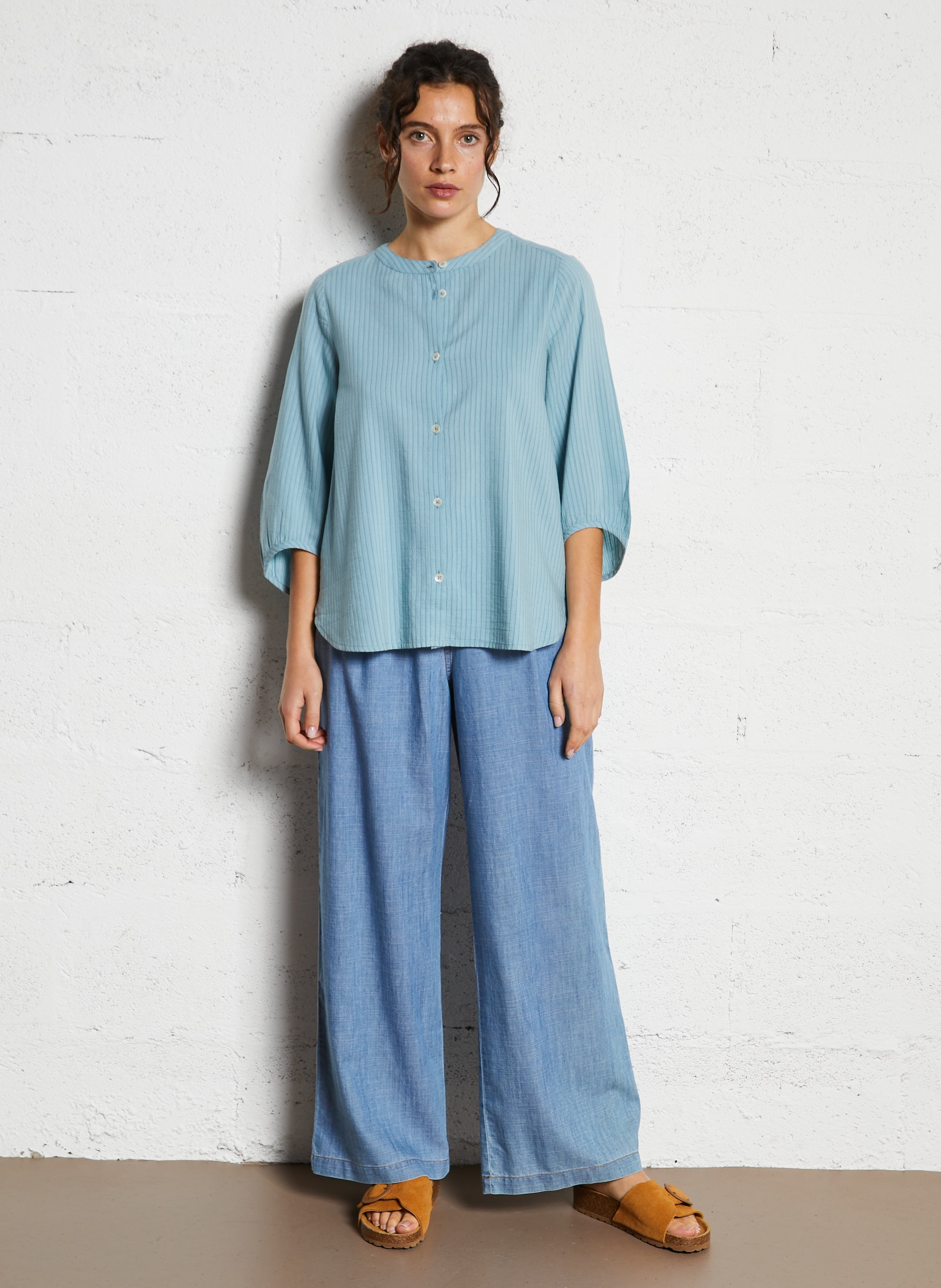 Cotton-blend chinos NICE THINGS Blue