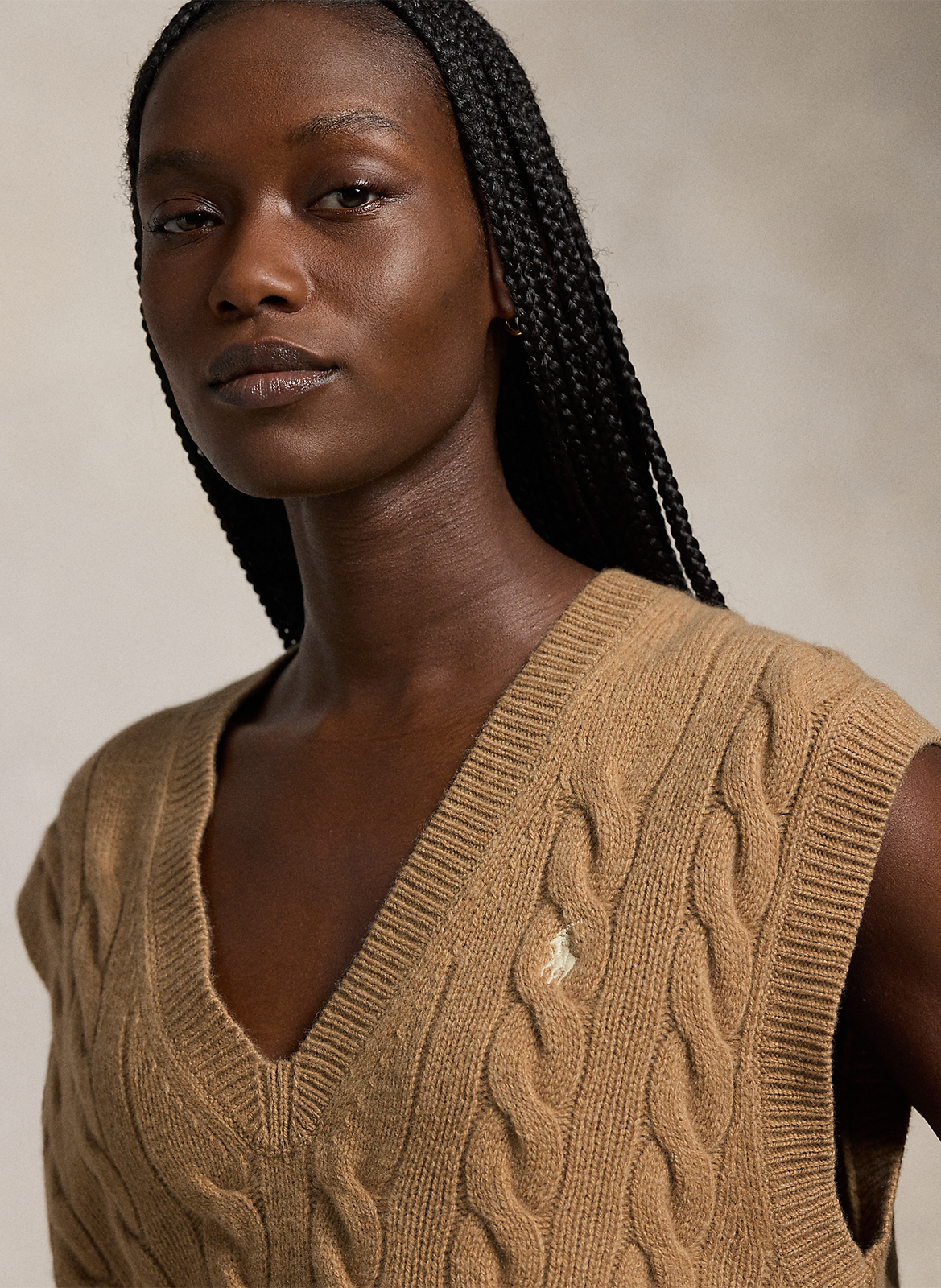 Pull droit col V en laine mélangée POLO RALPH LAUREN Beige