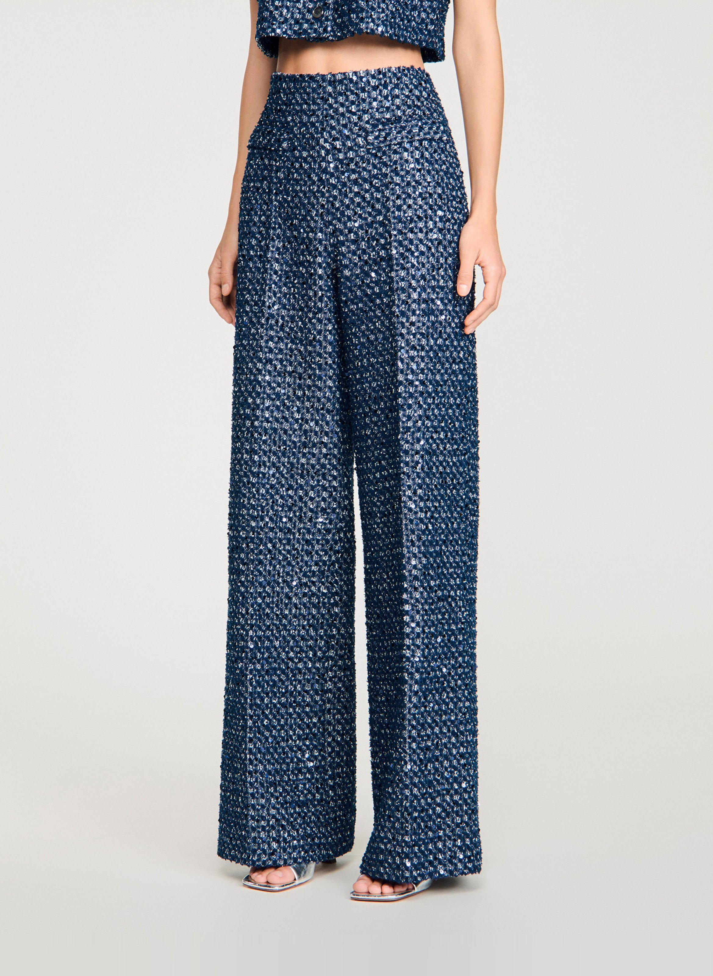 Wijde broek met lovertjes SANDRO Blauw