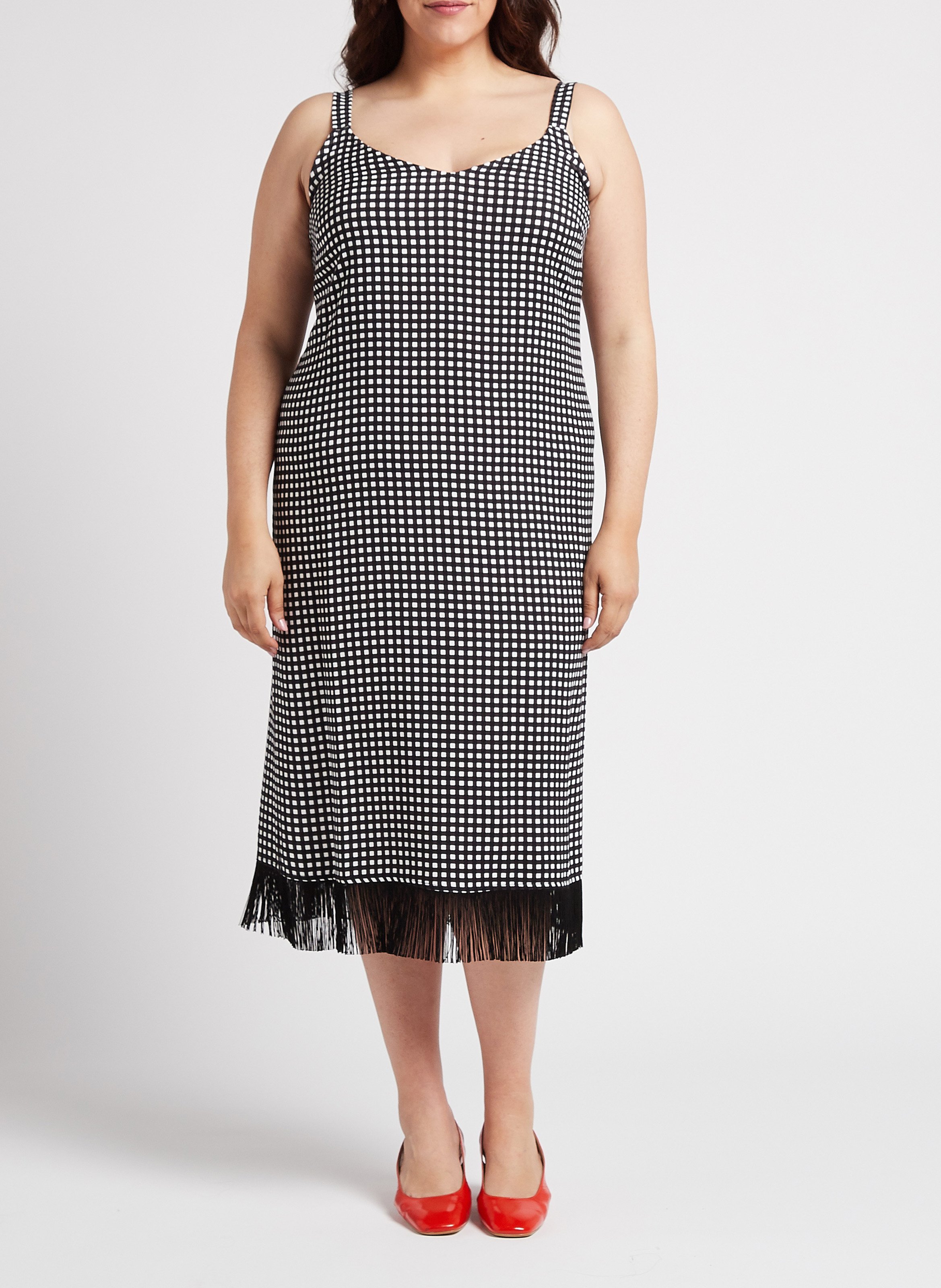 Gerade geschnittenes Maxikleid mit V-Ausschnitt und Print PERSONA by Marina Rinaldi No Color