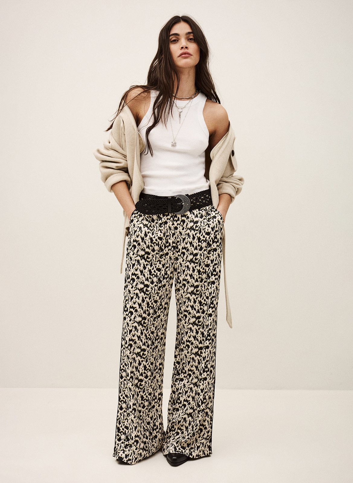 Bazimodo fluid printed wide-leg trousers BA&SH Beige