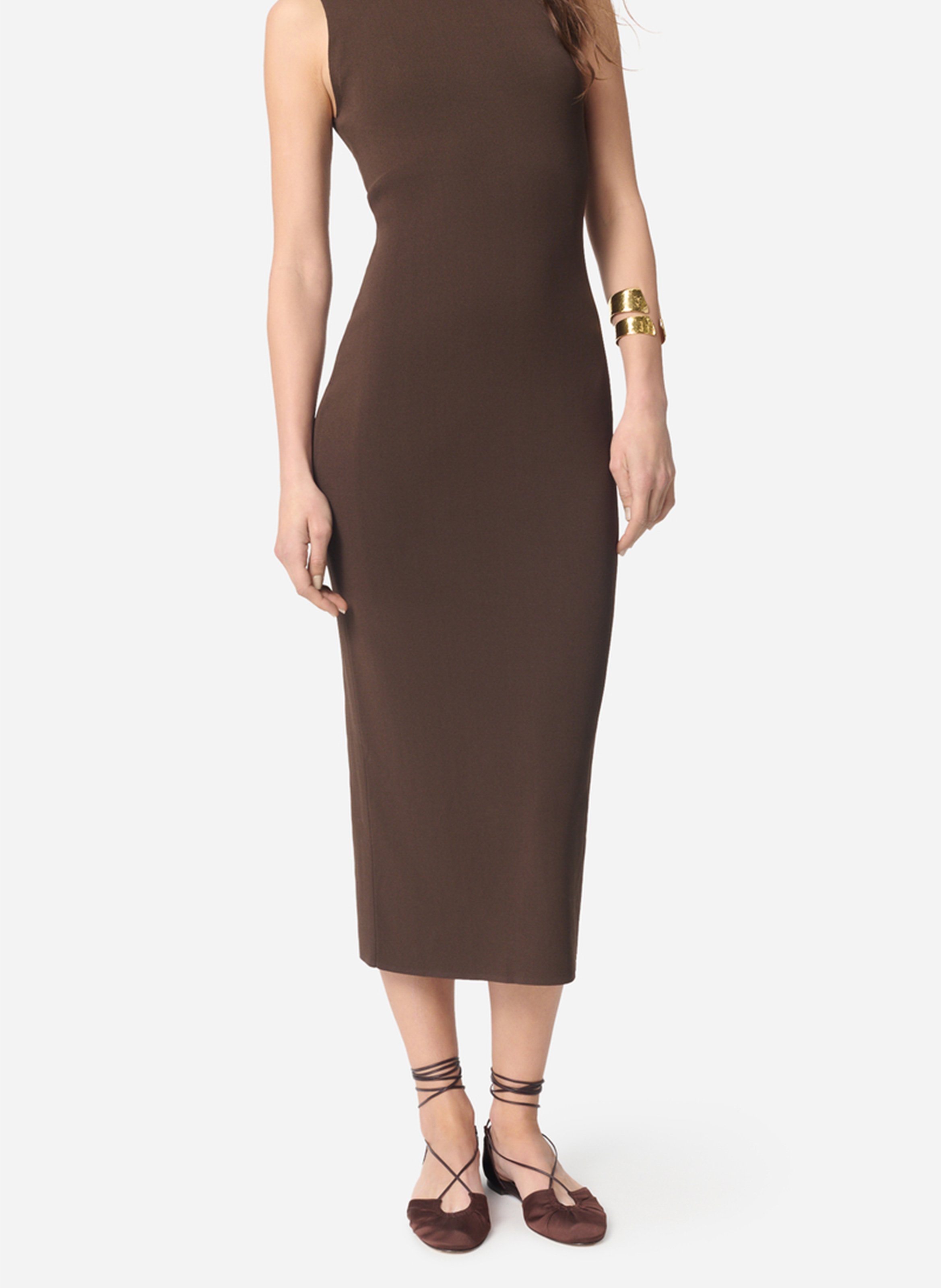 Jurk met een getailleerde pasvorm, zonder mouwen, effen VANESSA BRUNO Bruin