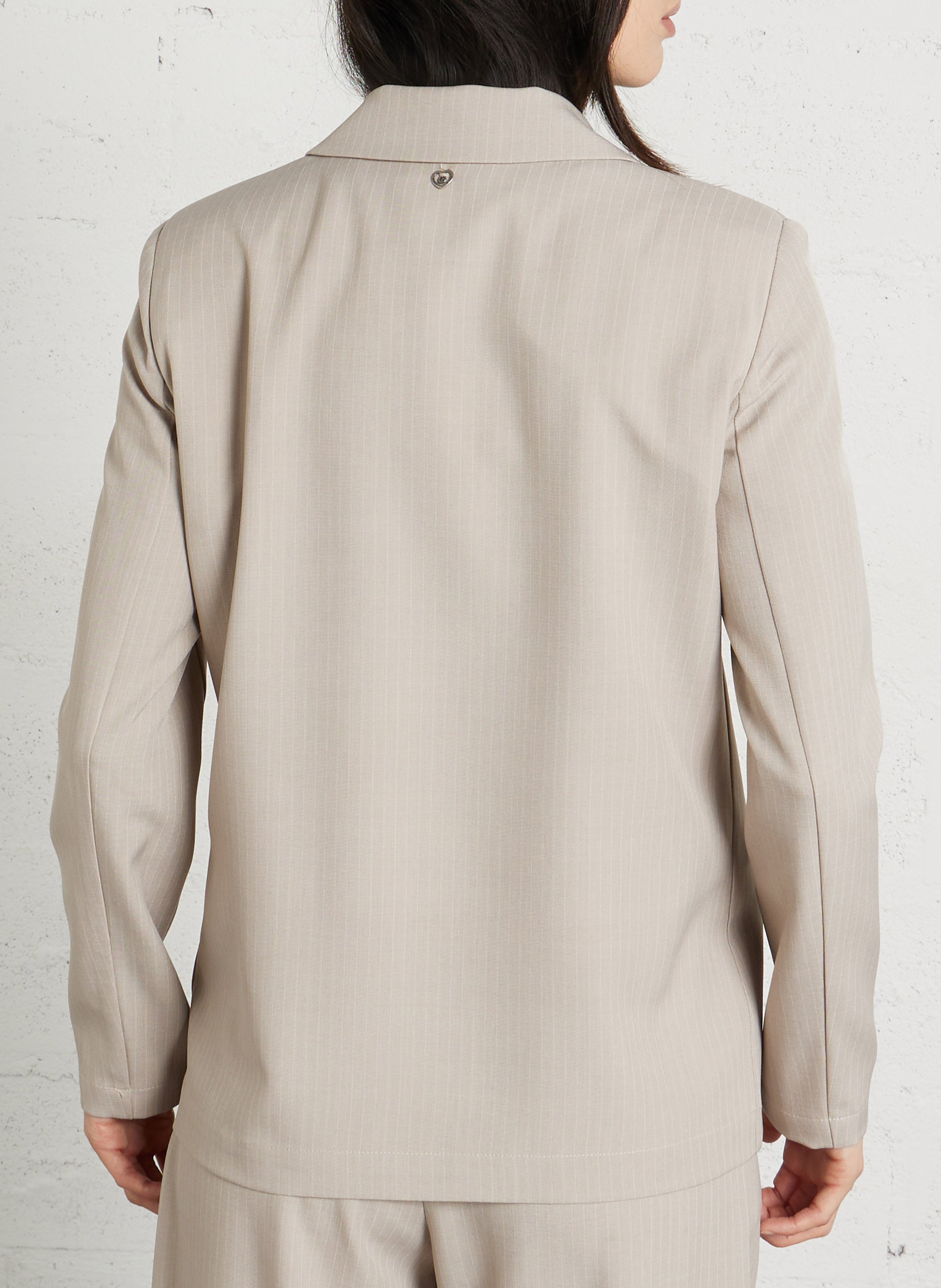 Veste droite col tailleur rayée PLEASE Beige
