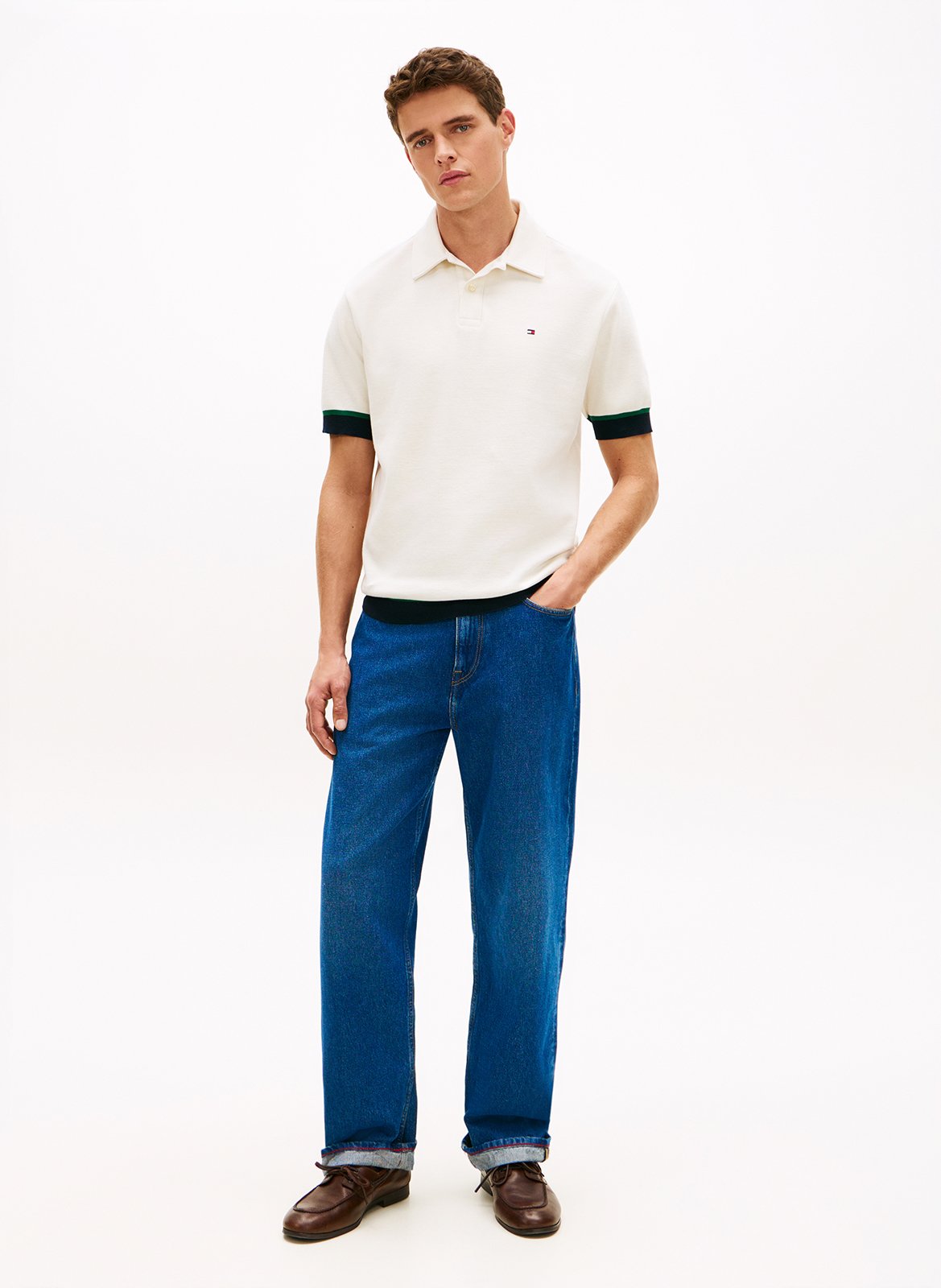 Gerader Polo mit gestreiften Kanten aus Baumwolle TOMMY HILFIGER Gelb