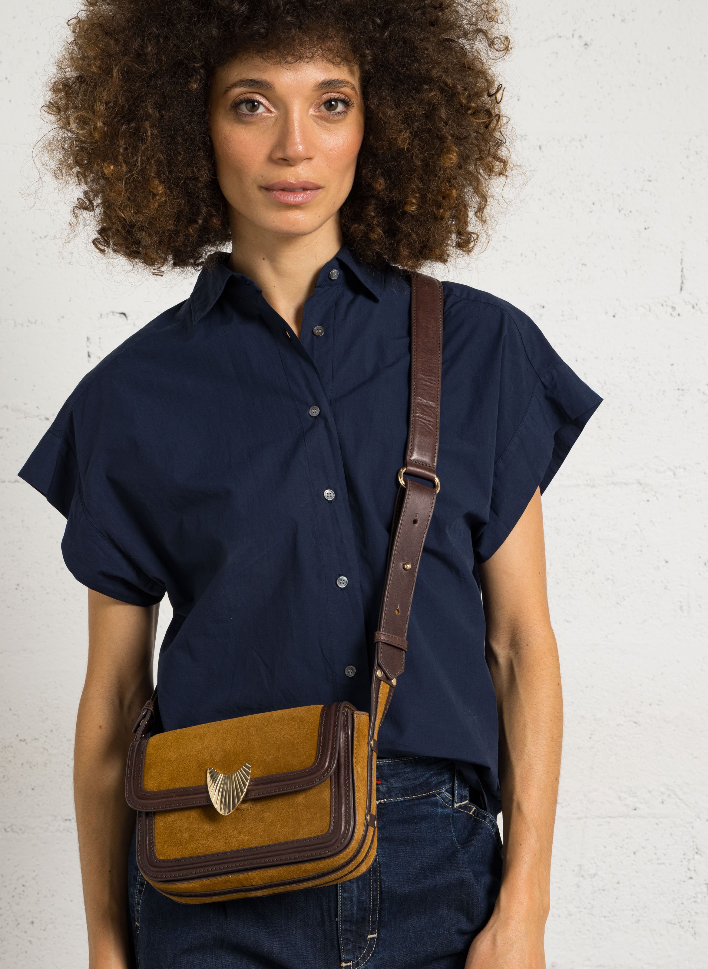 Sac bandoulière en cuir MAISON 123 Beige