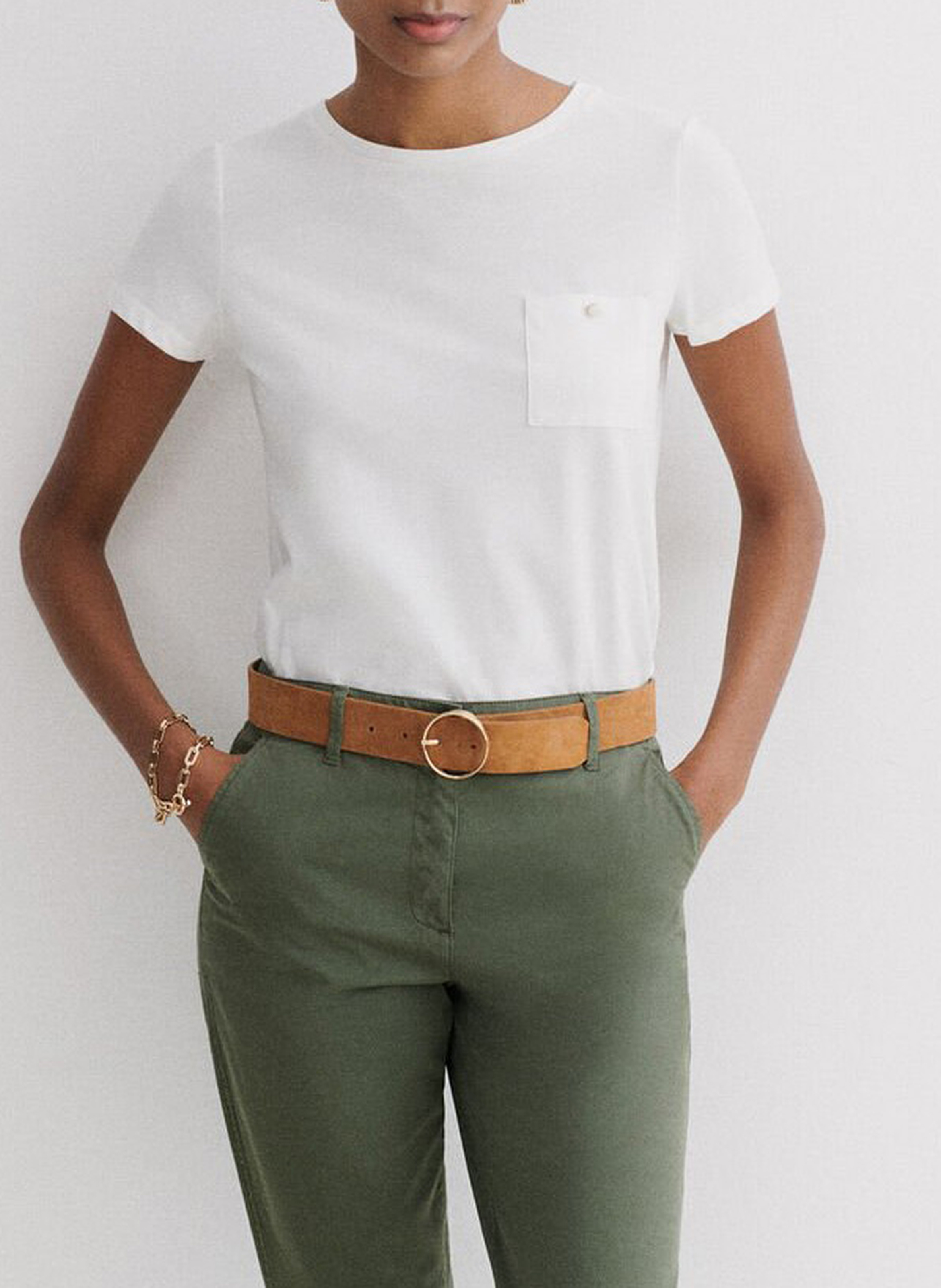 Pantalon chino en coton mélangé  CAROLL Vert