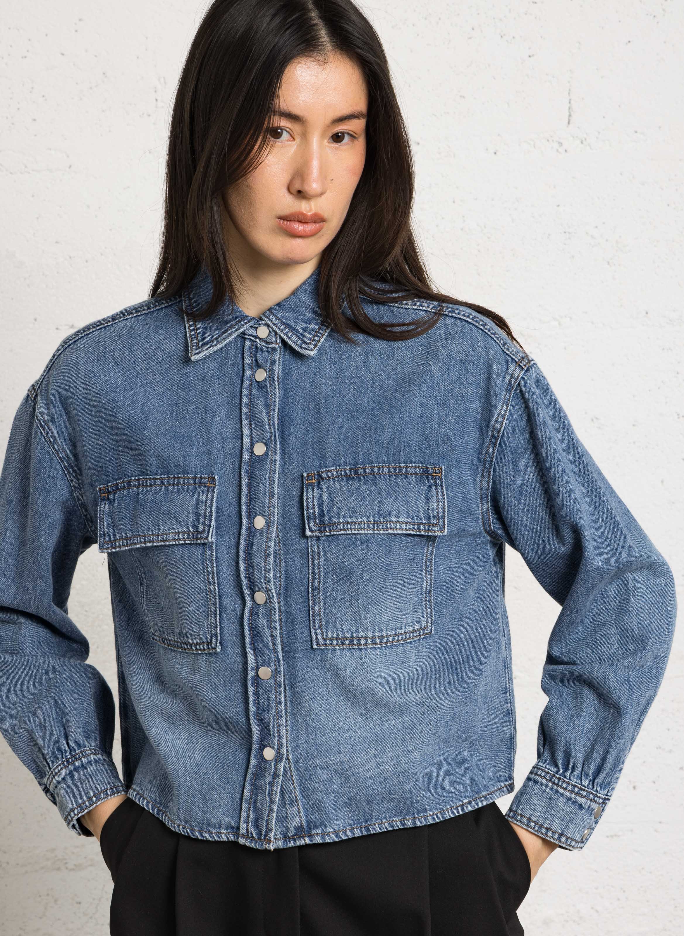 Oversized short cotton shirt MAISON 123 Blue