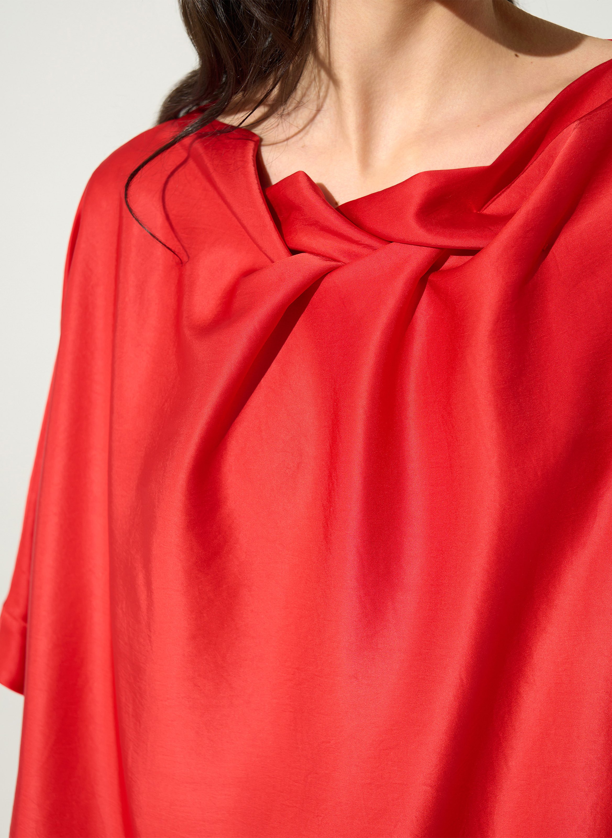 Satin dress with asymmetrical collar COTELAC Red