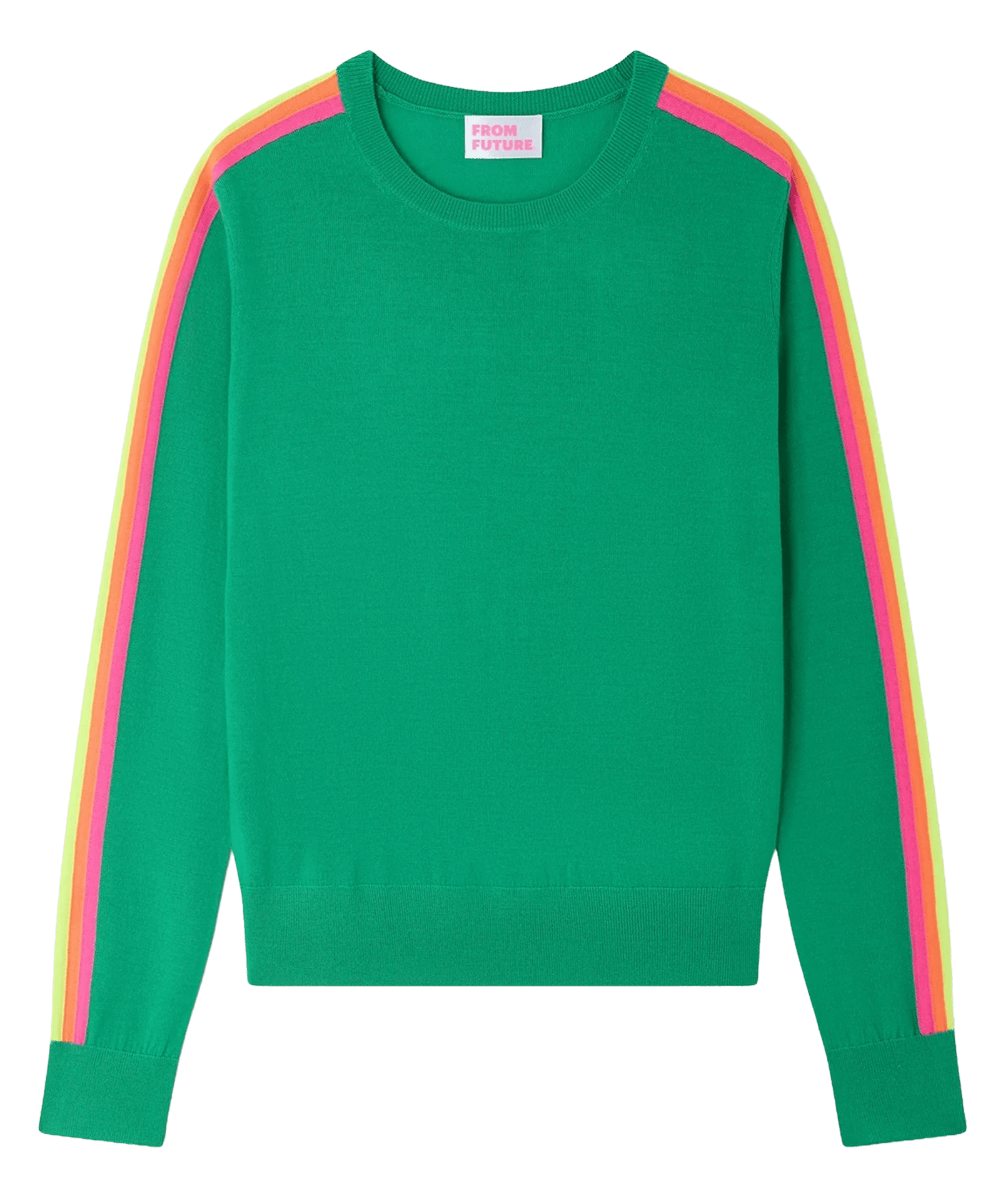 Round neck straight striped merino wool sweater  Infinity green