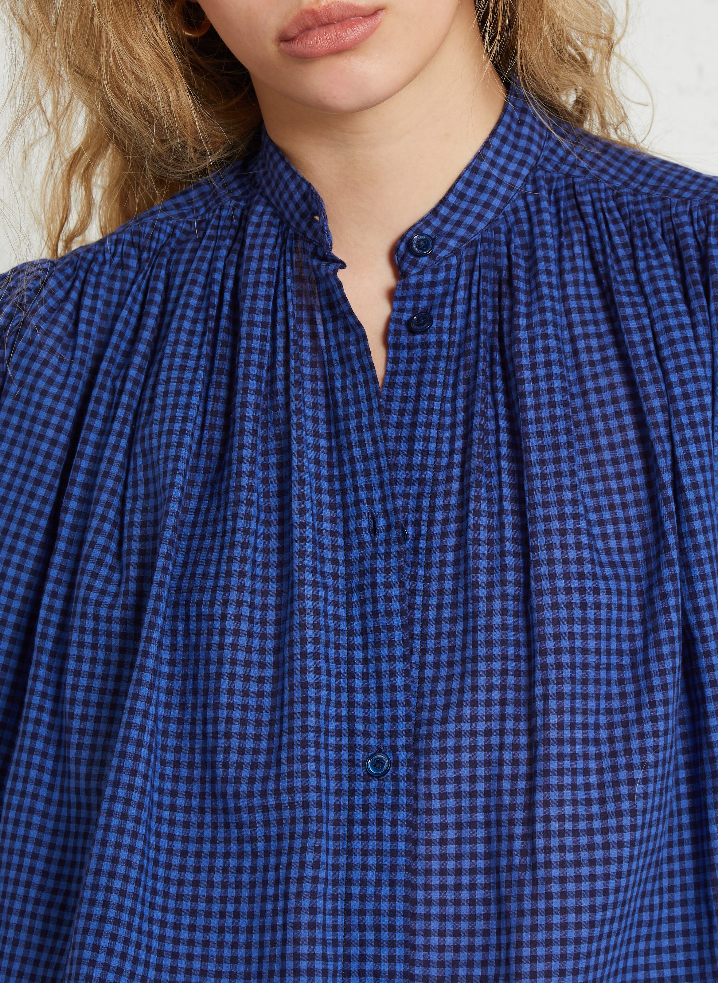 Straight-cut printed cotton shirt with round neck LAURENCE BRAS Blue