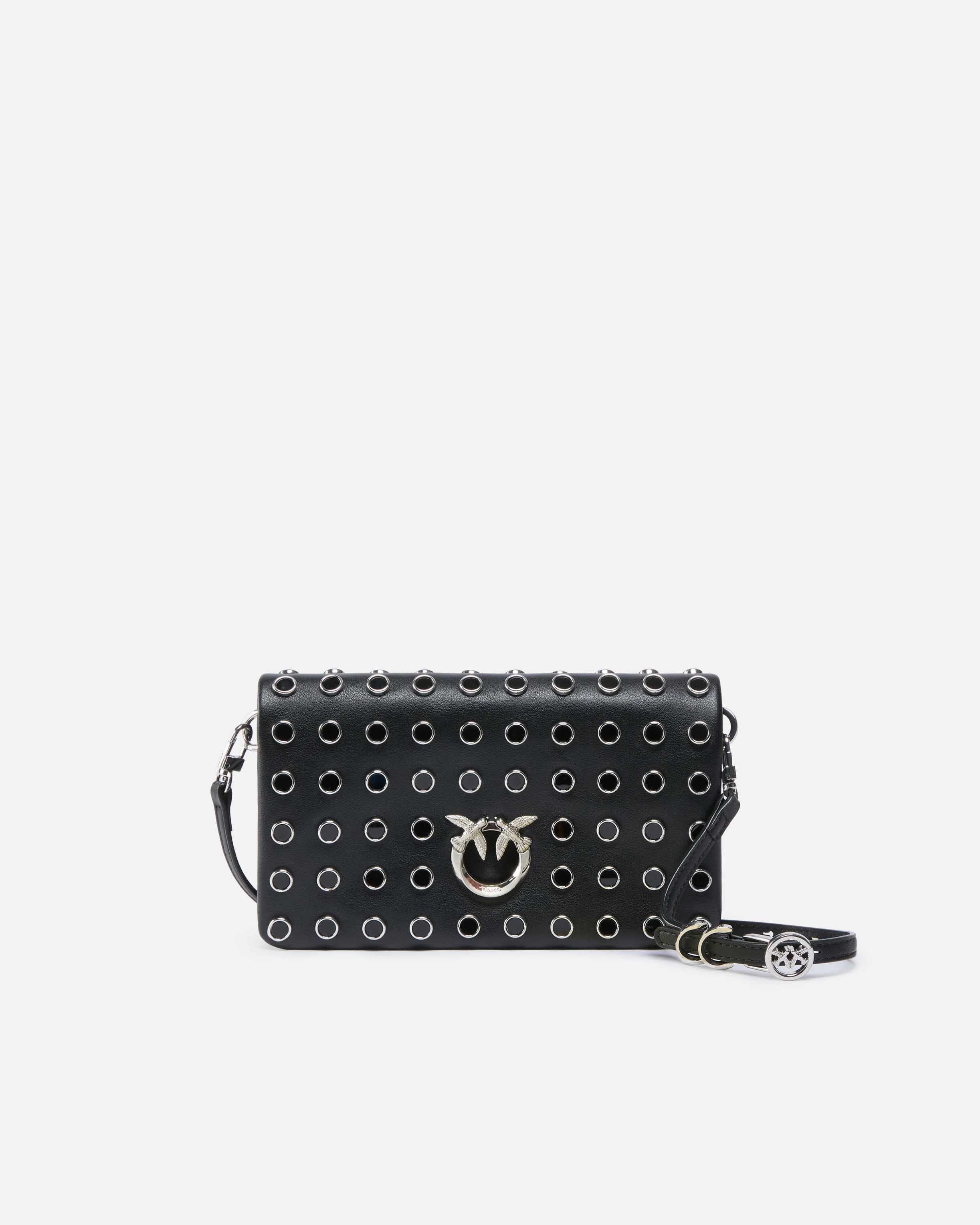 Petite pochette à bandoulière love bag click soft horizontal mini en cuir clouté PINKO Noir