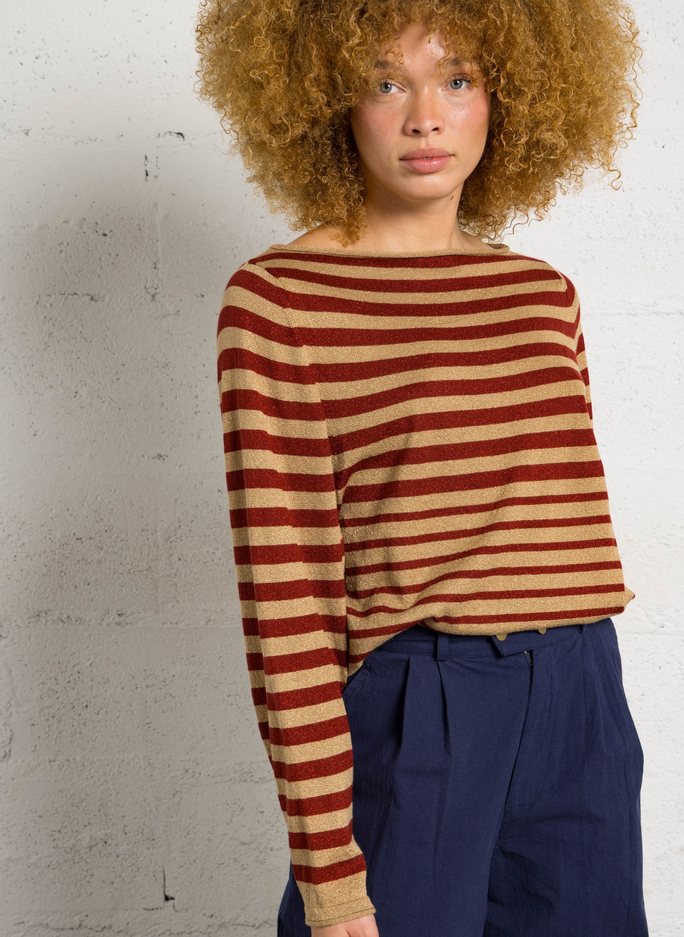 Pull droit à rayures LEON & HARPER Marron