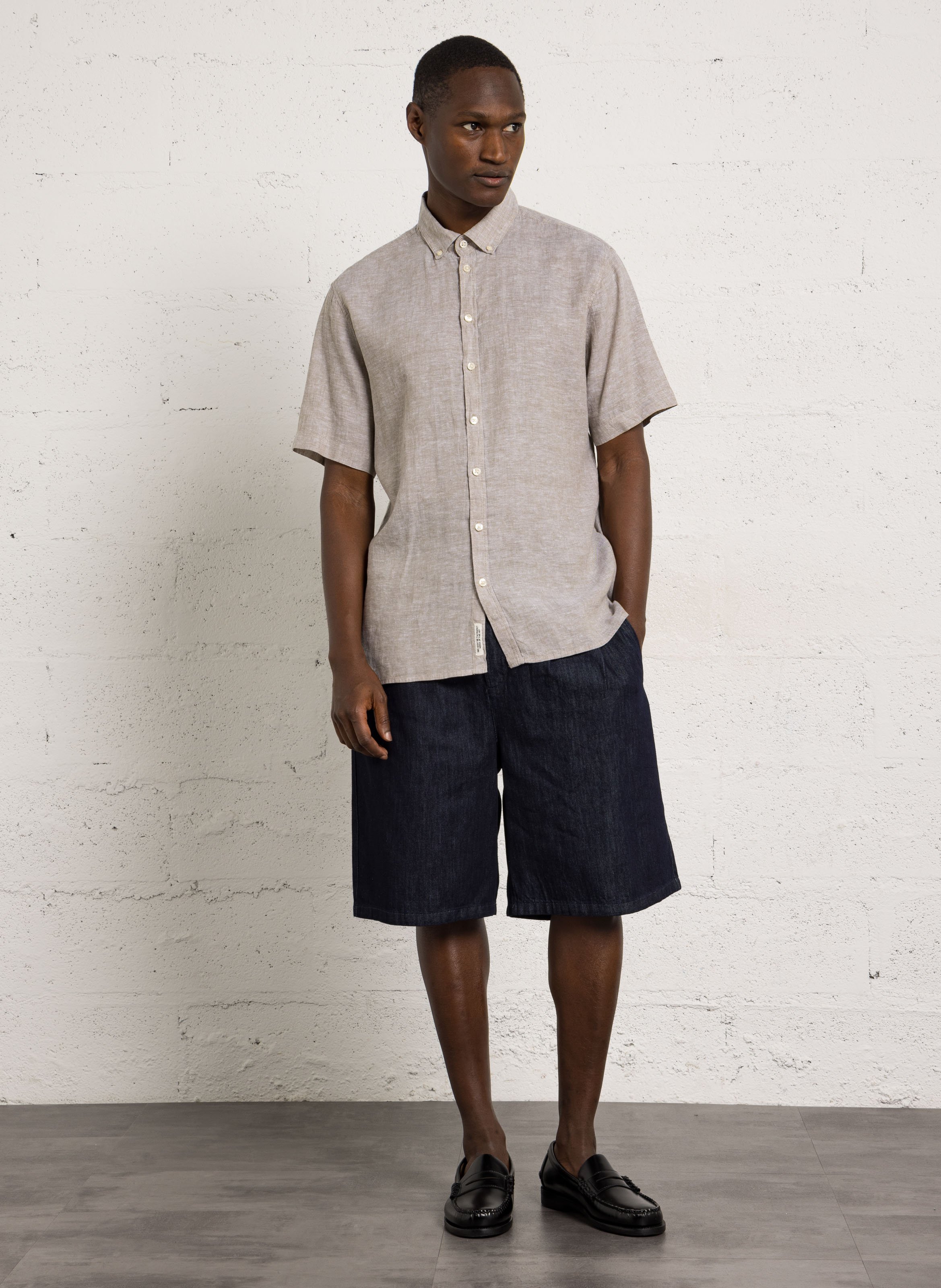 Chemise droite en lin et coton CASUAL FRIDAY Vert