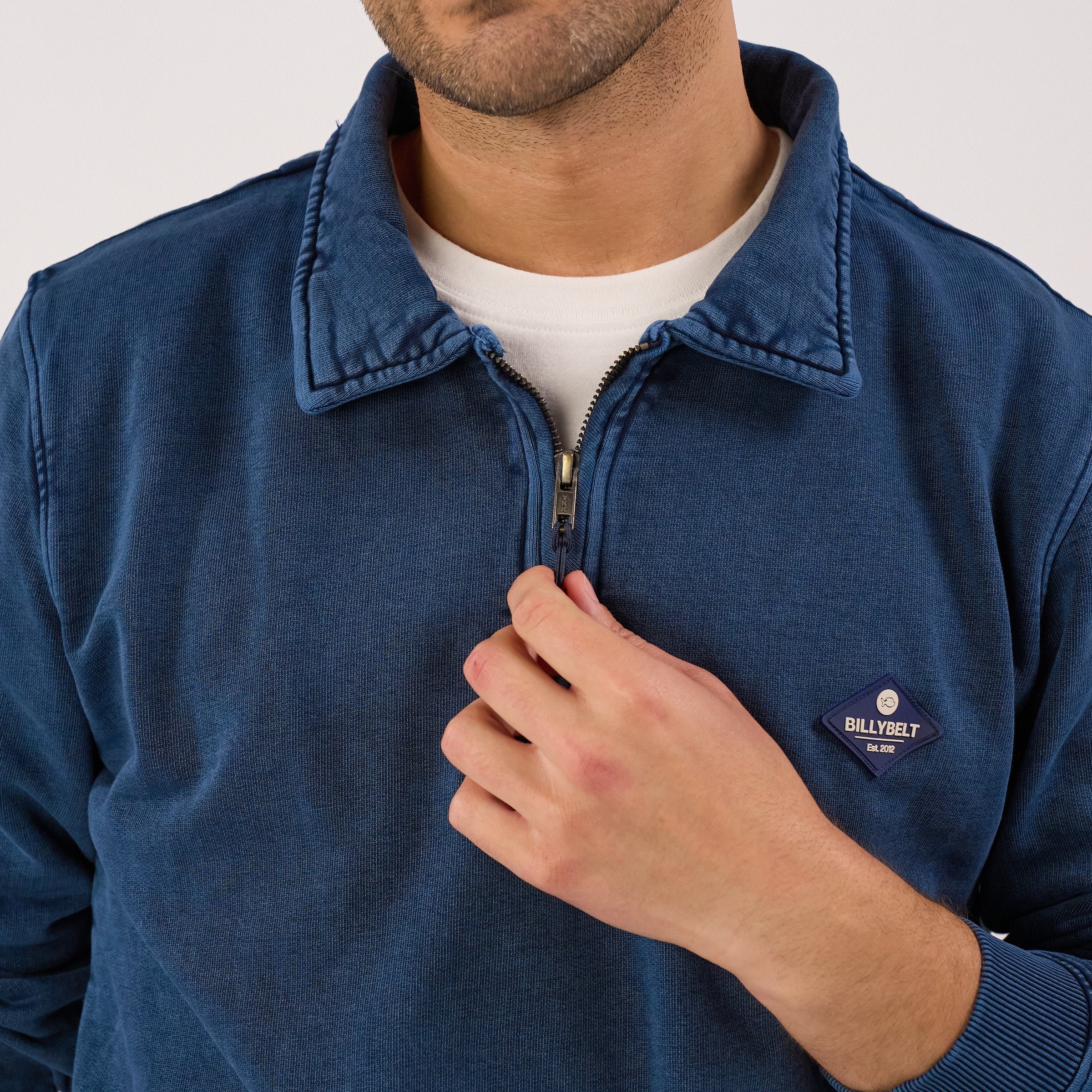 Zip-neck organic cotton sweatshirt Blue