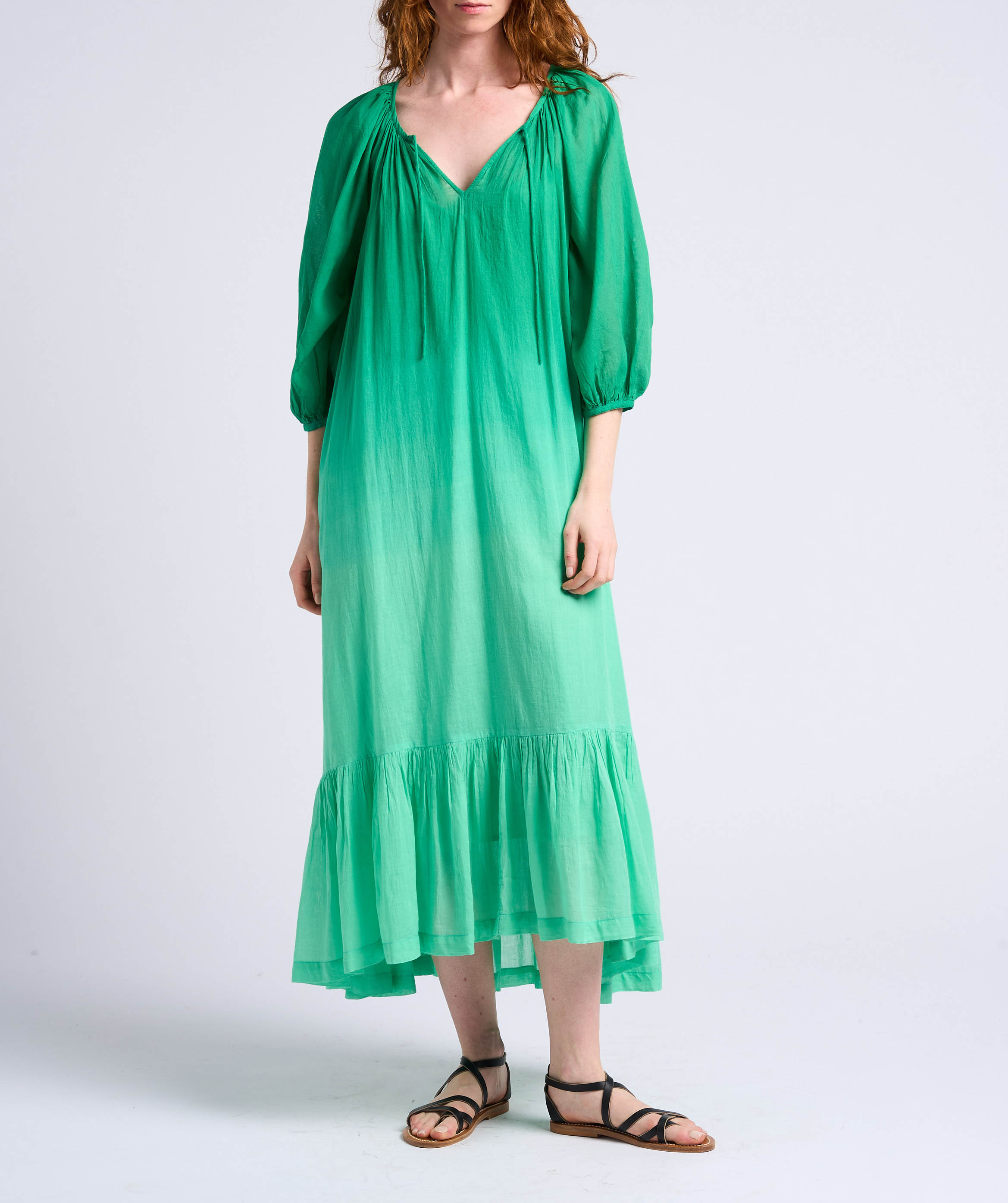 Robe longue ample avec fronces en coton SWILDENS Vert
