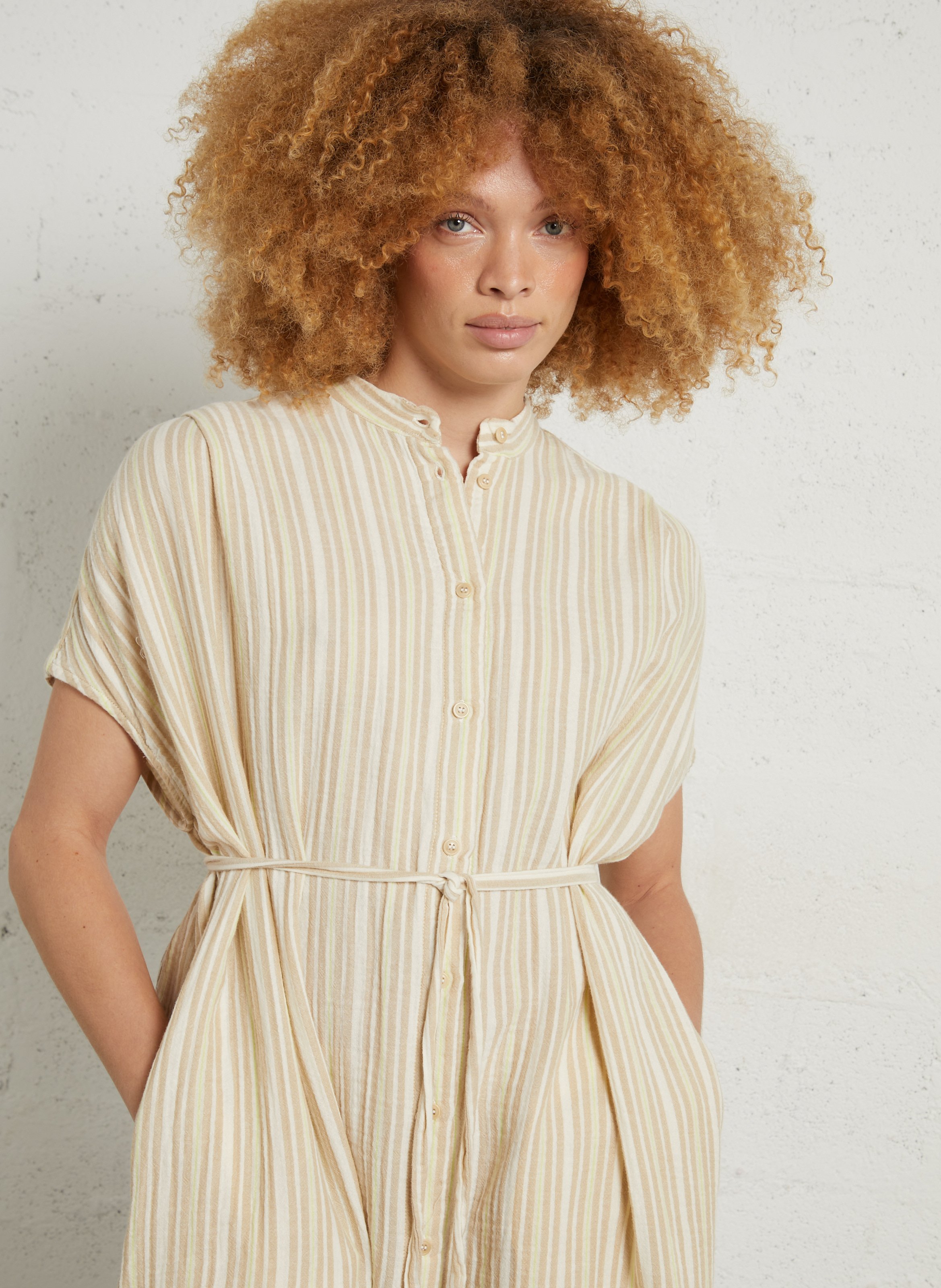 Robe longue à rayures col rond  MASSCOB Beige