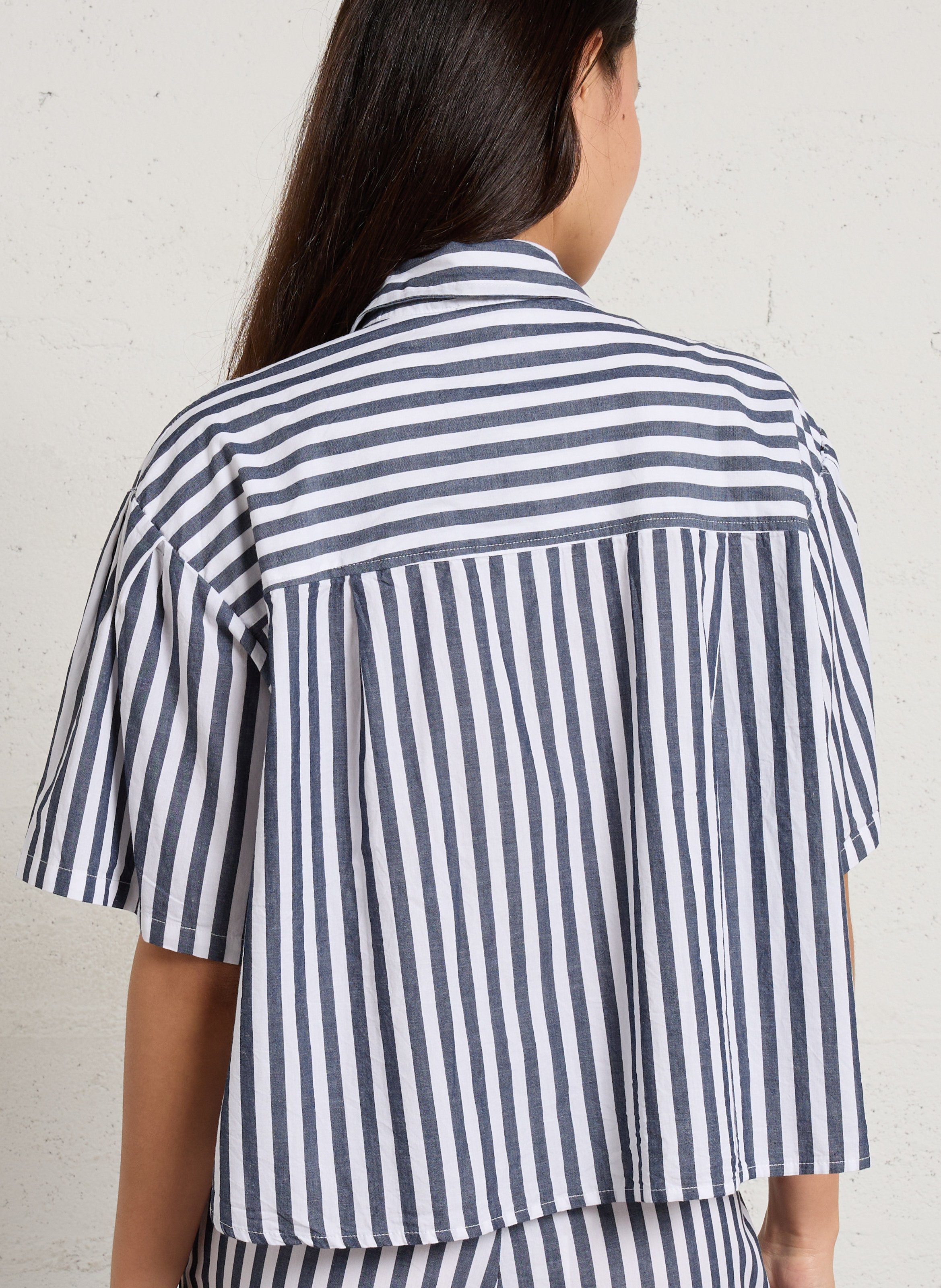 Gestreiftes, kurzärmliges Hemd AMERICAN VINTAGE Weiss