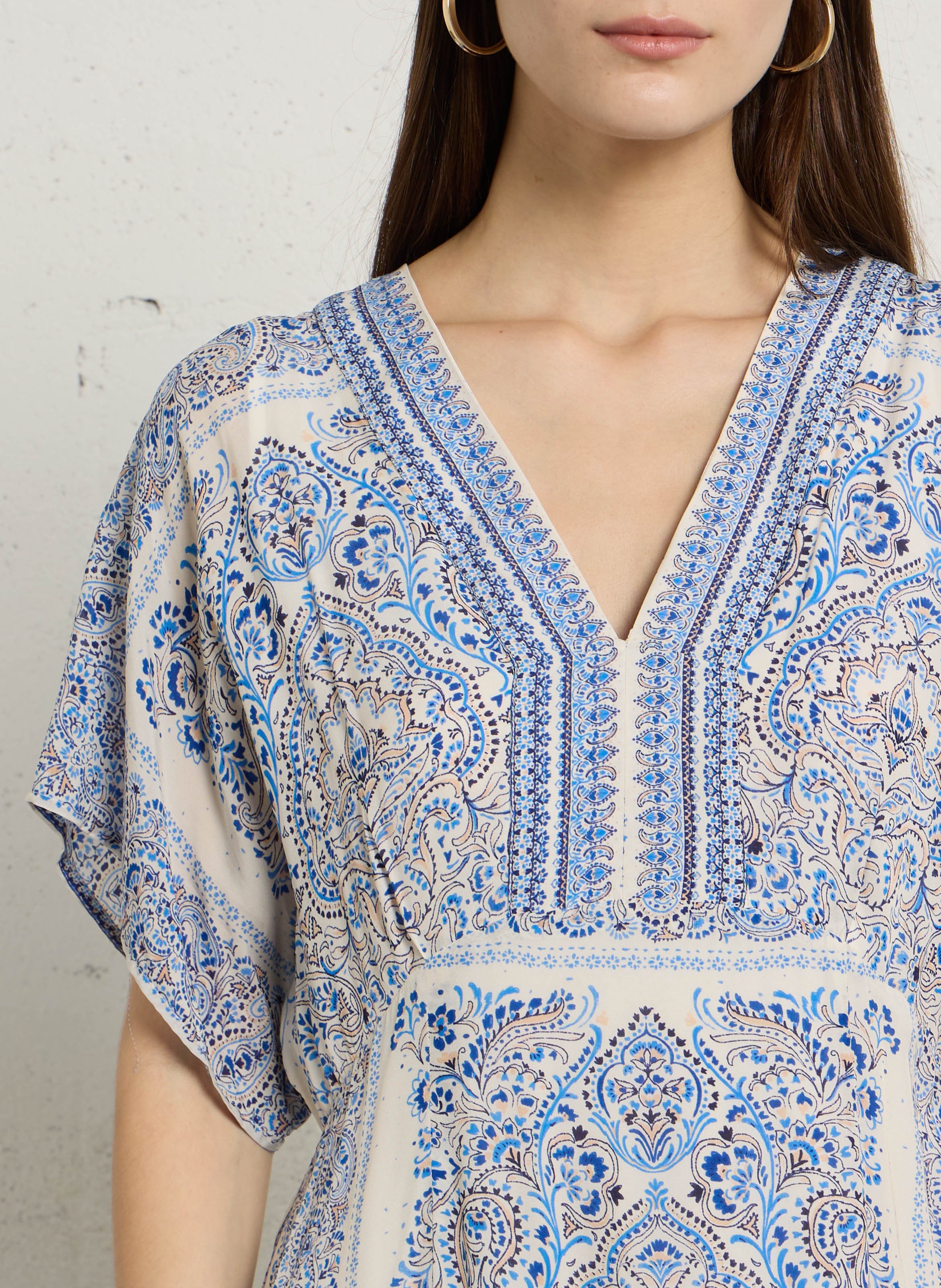 Robe longue col V imprimée MAISON 123 Bleu