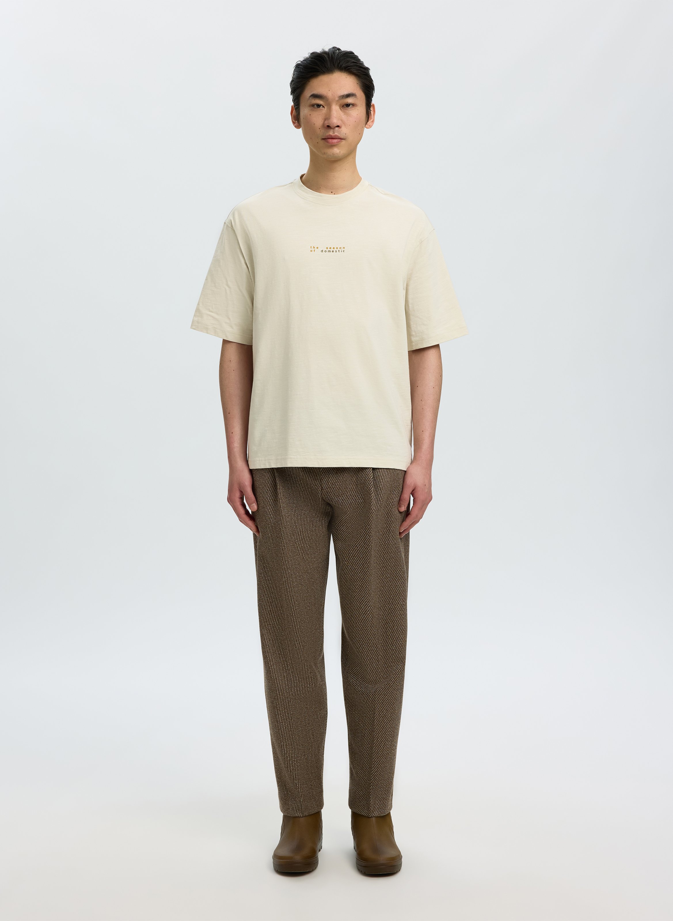 Tee-shirt col rond en coton bio SELECTED Beige