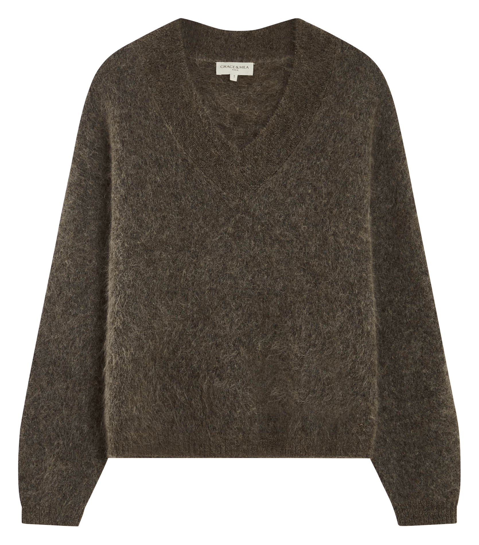 Loose-fit V-neck mohair-blend sweater GRACE ET MILA Brown