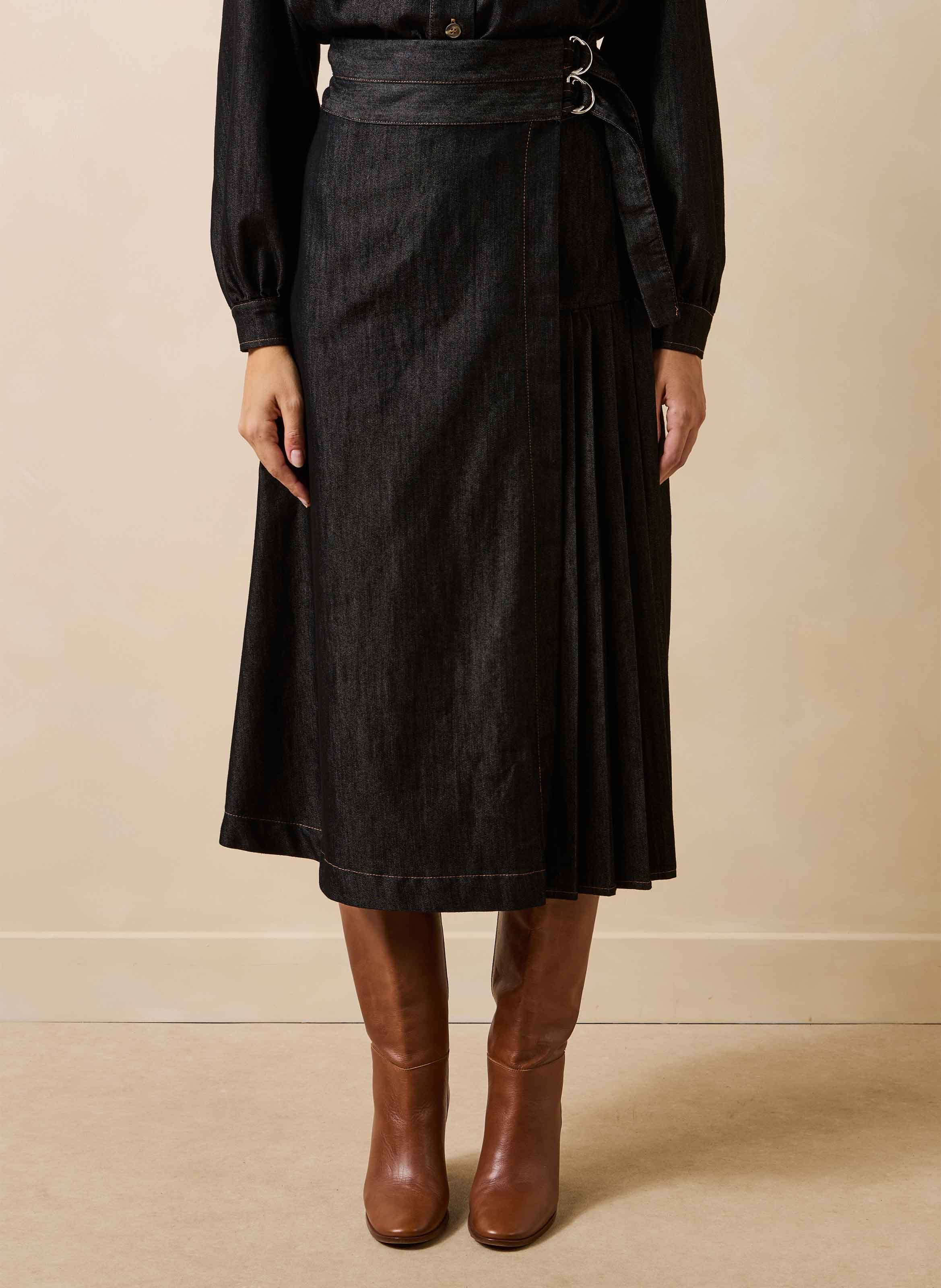 Midi wrap denim skirt in blended cotton LA FEE MARABOUTEE Black