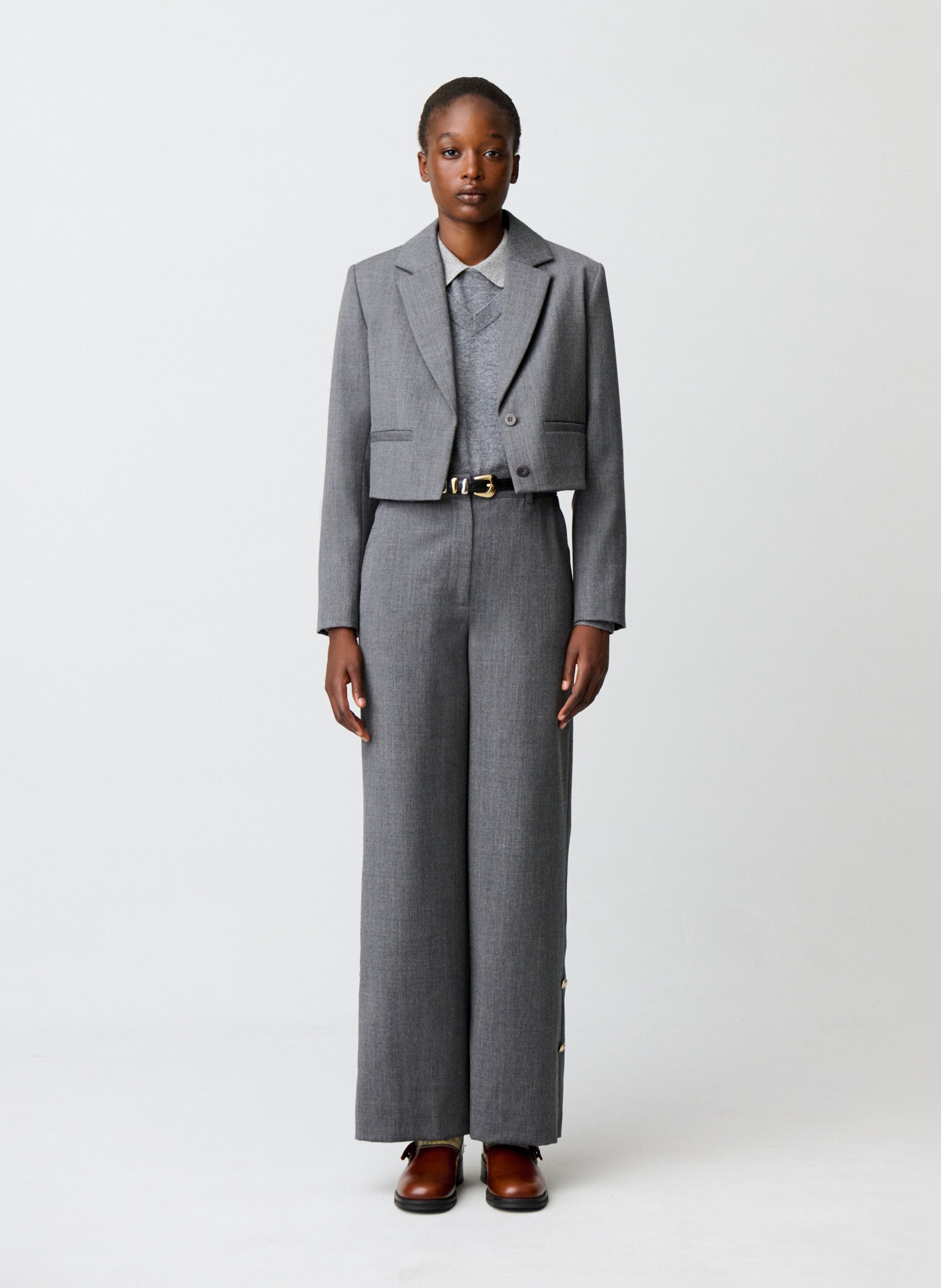 Pantalon évasé en laine CLAUDIE PIERLOT Gris