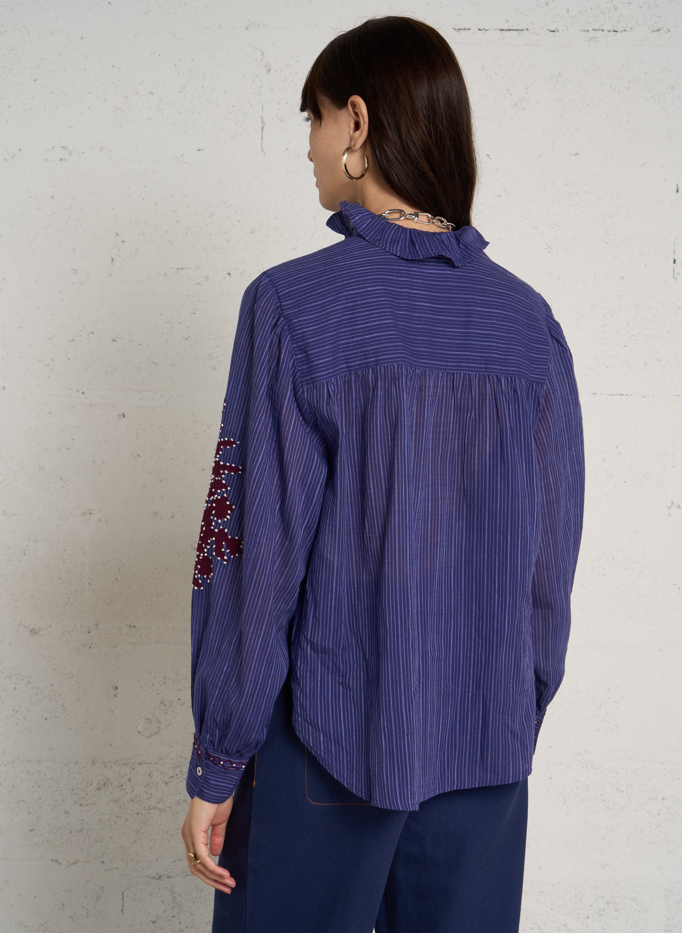 Cotton shirt with ruffled collar LOUISE MISHA Blue