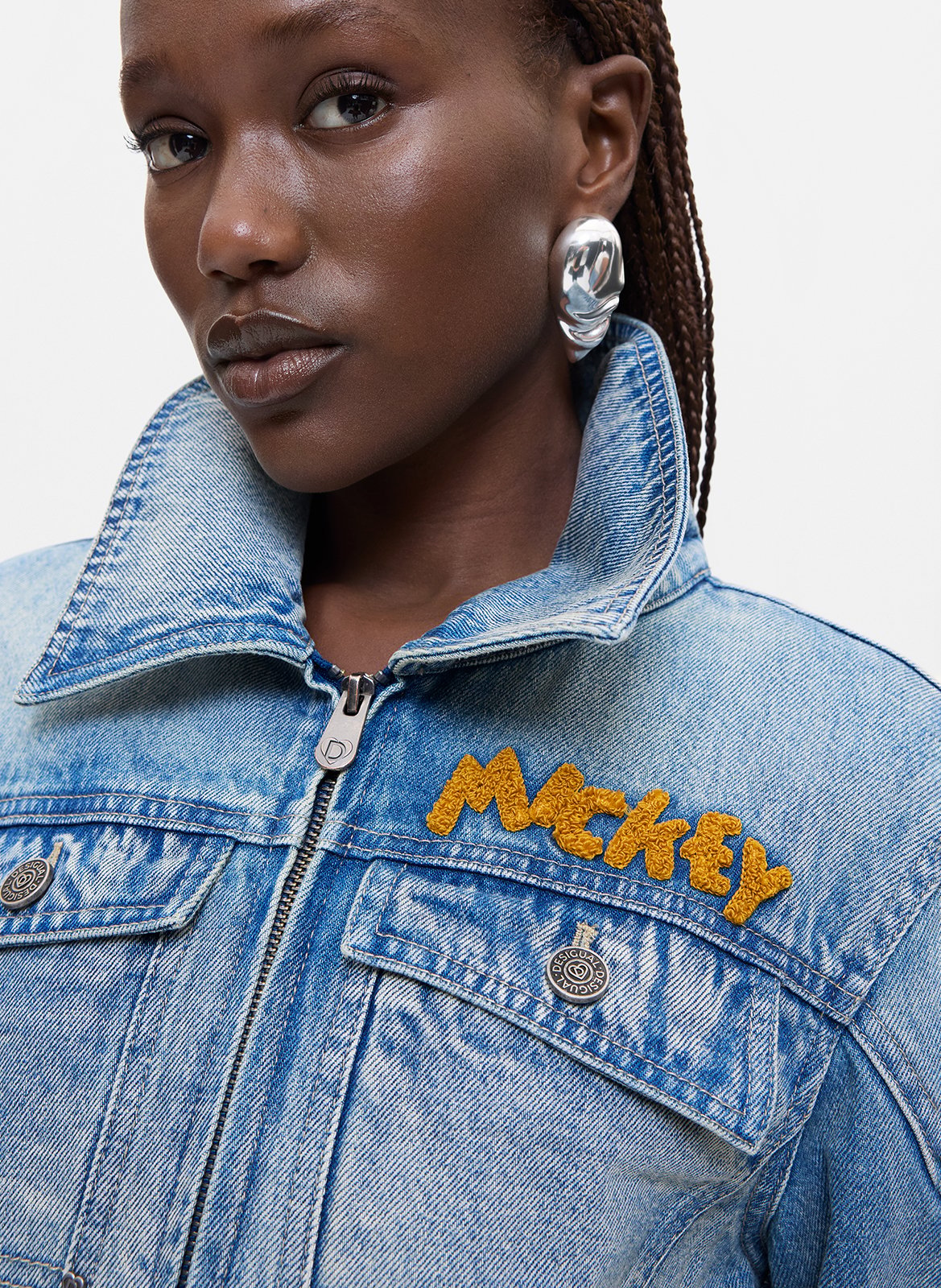 Veste droite zippée en jean DESIGUAL Bleu