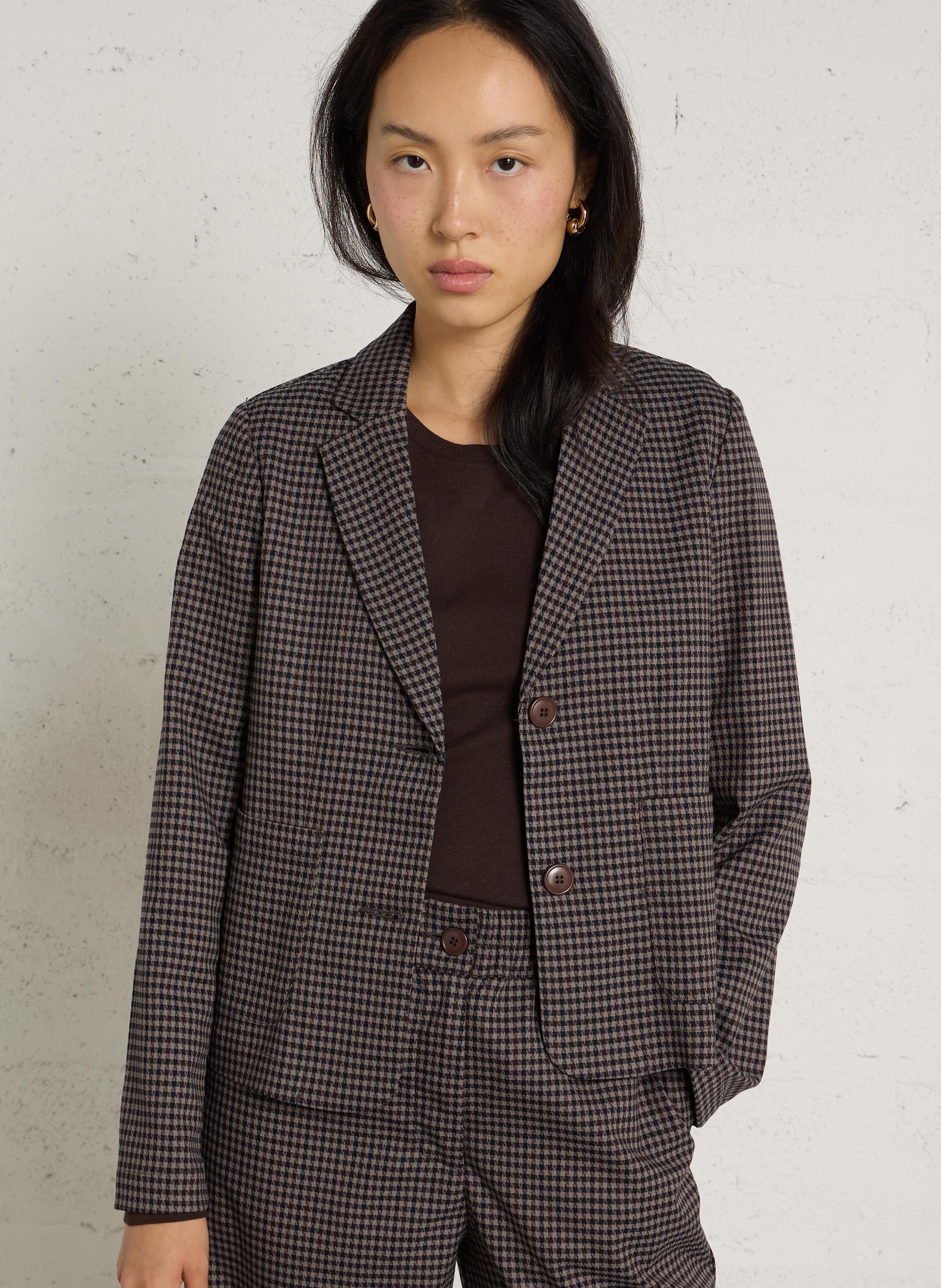 Fitted Houndstooth Blazer NICE THINGS Brown