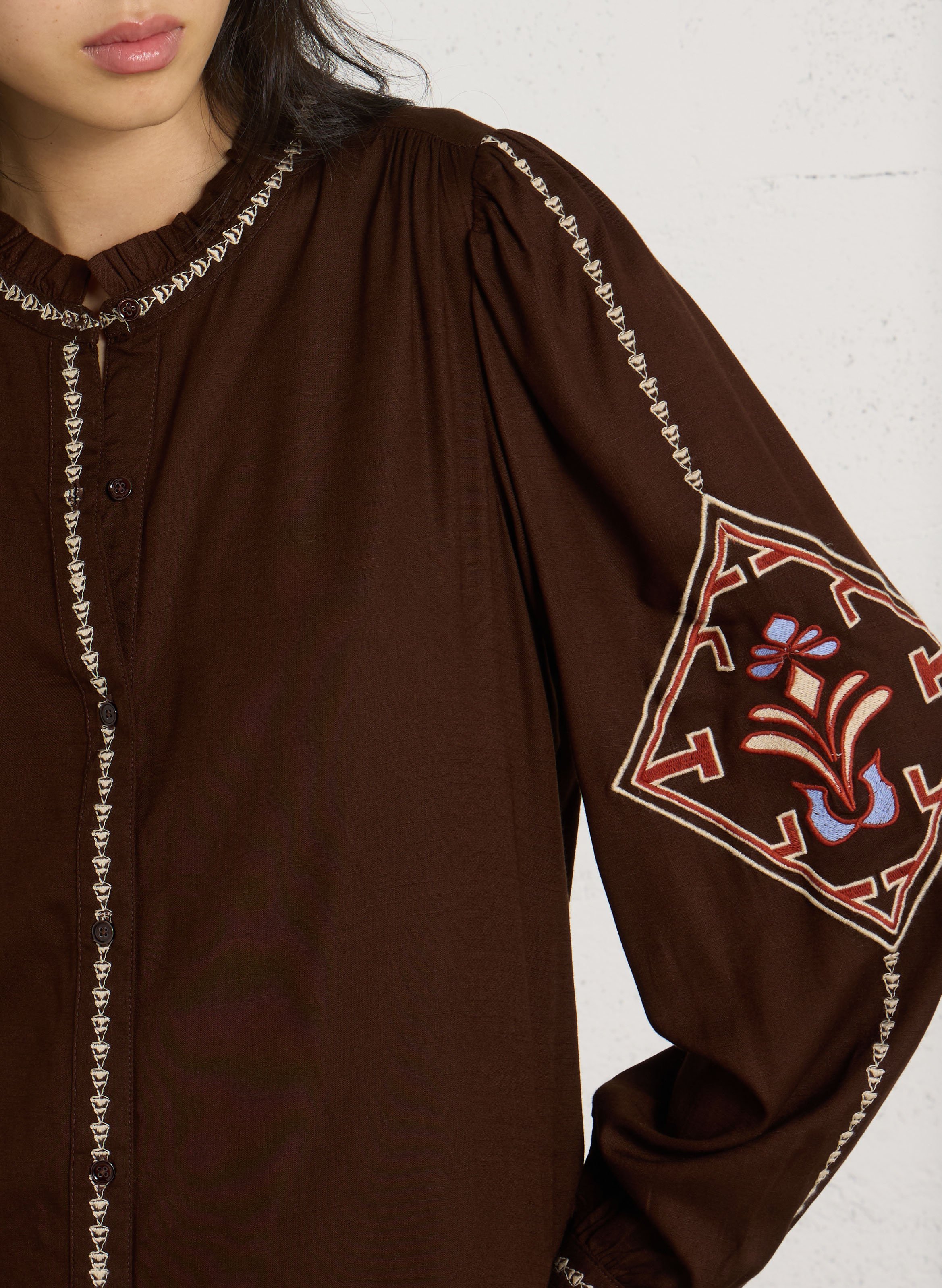 Straight embroidered blouse LA PETITE ETOILE Brown